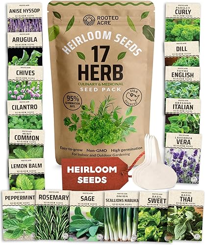 Bóveda de semillas culinarias de 17 hierbas – Más de 5200 semillas tradicionales para jardines interiores o hidropónicos – Alta germinación |