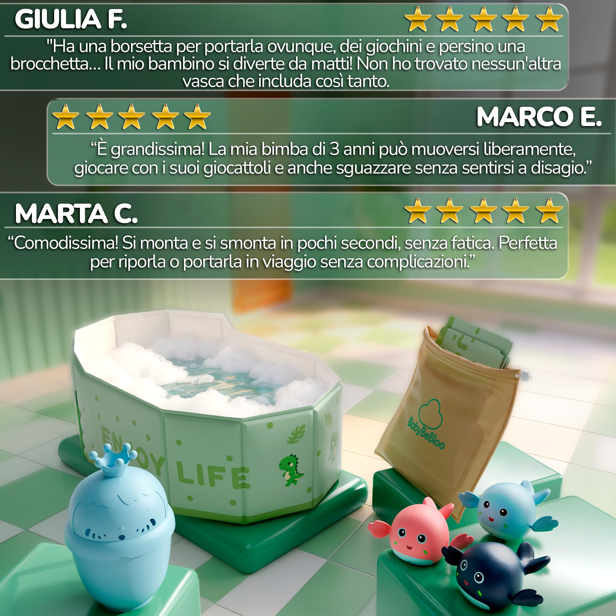 Set Vasca da Bagno Pieghevole Bambini - vasca da bagno bambini con accessori - bagnetto bambini portatile viaggio - vasca pieghevole neonato antiscivolo - kit completo con giochi e borsa