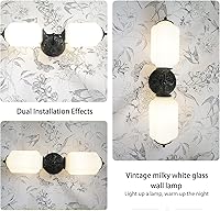 Vista 6 de Vintage Milk Glass Bathroom Vanity Light - 2-Light Wall Sconce with Brass Finish Base & Green Glass Shade - Wall Sconce Lighting for Mirror