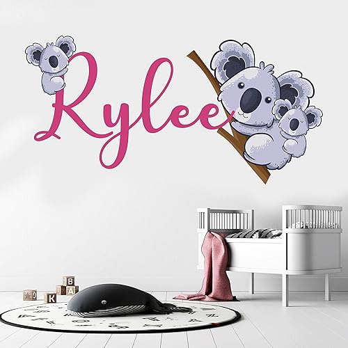 Vista 5 de Calcomanía de pared de koala con nombre personalizado, MT171. Calcomanía de pared extraíble para habitación de niños - Calcomanía mural para niños