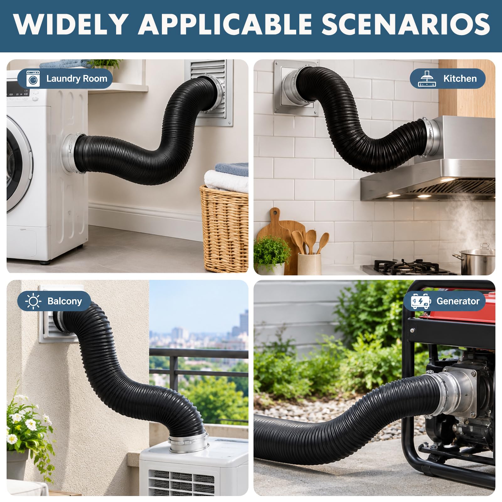 Tubo di scarico Ø 100 mm, tubo flessibile in alluminio con fascette