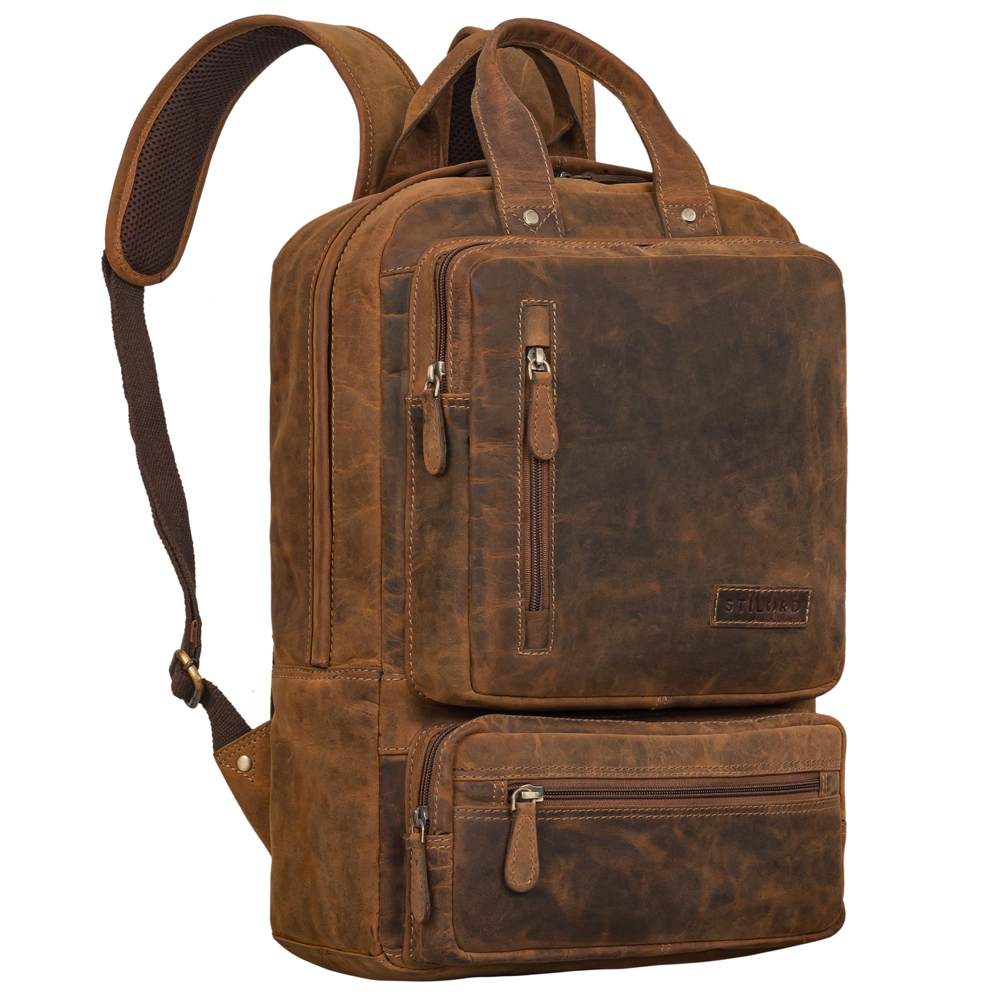 Sac Ordinateur 17 Pouces En Cuir De Buffle TIDING - Style Rétro, Bandoulière Amovible, Marron