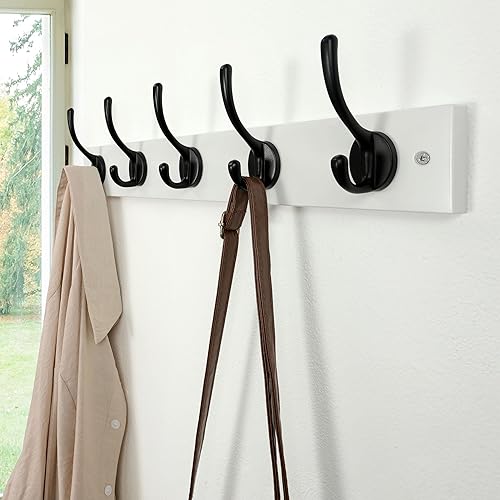 Miniatura 4 de Dseap Perchero montado en la pared 16" agujero a agujero, percha con 5 ganchos de metal para colgar abrigos, toallas, sombreros, ropa, blanco y negro