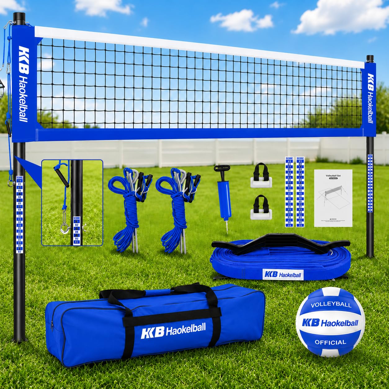 Outdoor Volleyball Net for Backyard, 32FT Anti-Sag Net with Steel Poles