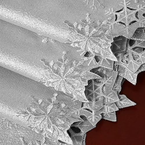 Miniatura 2 de Simhomsen Caminos de mesa bordados con copos de nieve para Navidad e invierno (plata, 14 x 120 pulgadas)