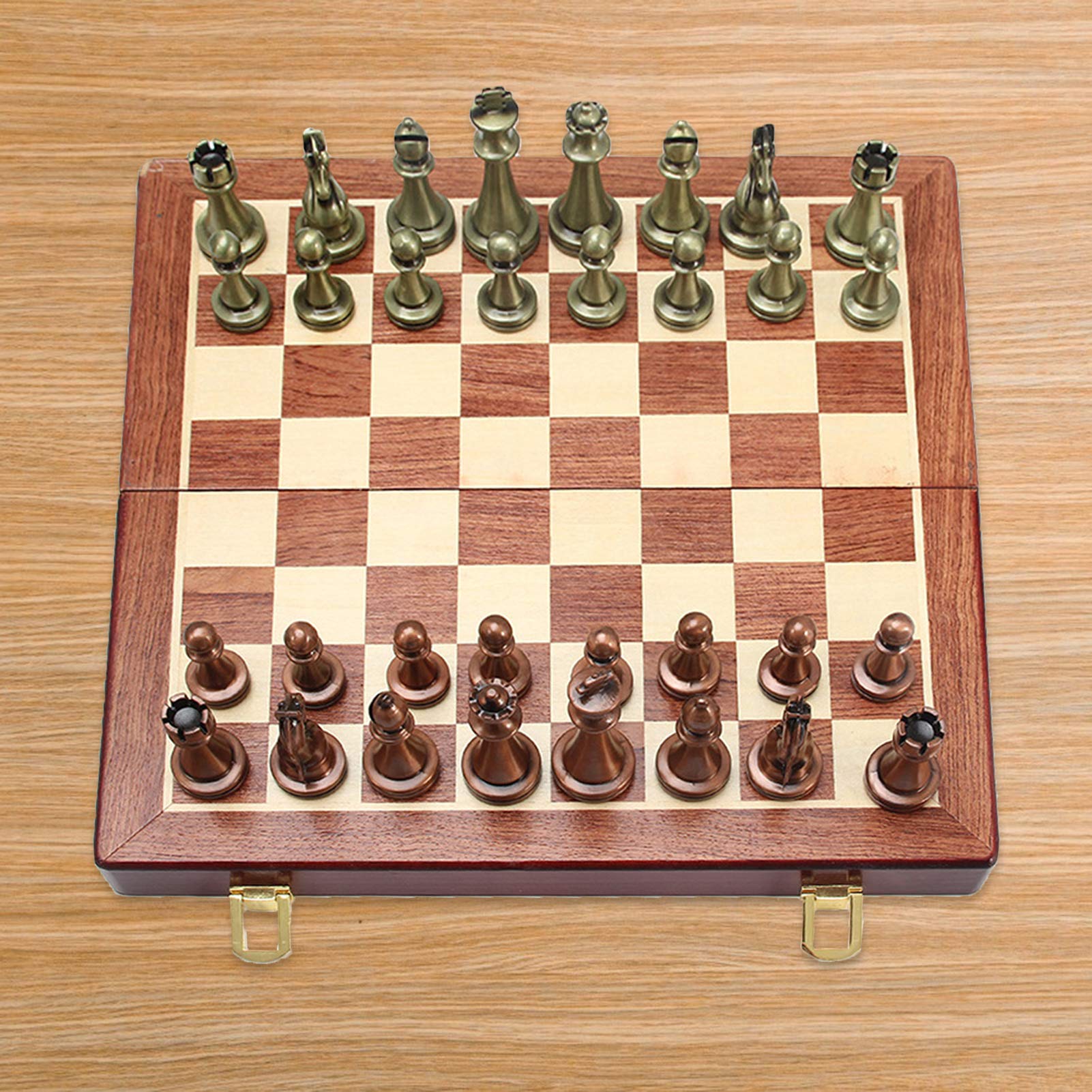 Set di Scacchi Set di Scacchi Pieghevole Portatile per Adulti e Bambini, Gioco da Tavolo in Lega e Noce da 11,69 Pollici con Scatola di Immagazzinaggio (A)