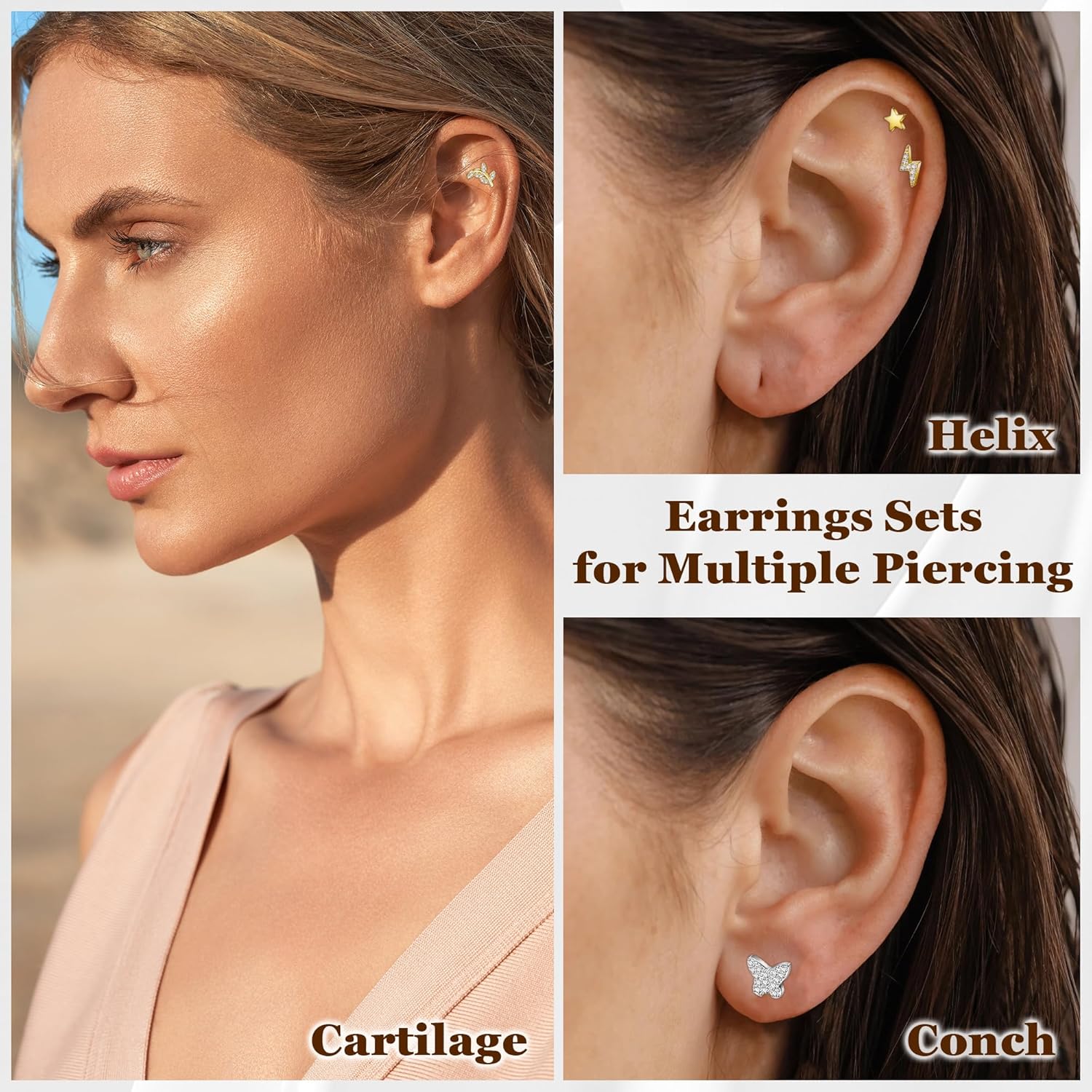 REVOLIA 12Pcs 16G Threadless Cartilage Earrings Stud 14K Gold Plated Tragus Earrings for Women 316L Stainless Steel Flat Back Earrings Stud Helix Conch Cartilage Piercing Jewelry Set 6/8mm - Image 4