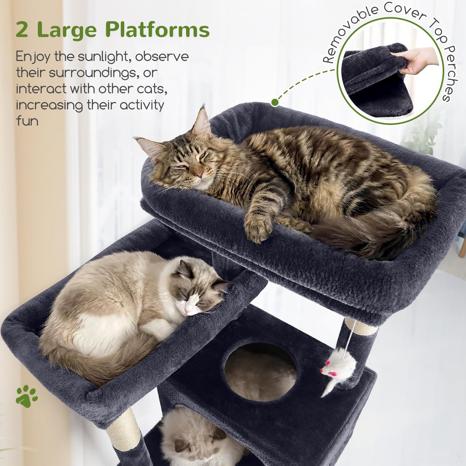 Globlazer Multi-Level Tall Cat Tower 83 inch Sturdy Extra Large Heavy Duty Cat Tree for Indoor Large Adult Cats Kittens with 2 Cat Condo, 8 Scratching Post, 2 Hammock, S83G, Dark Grey