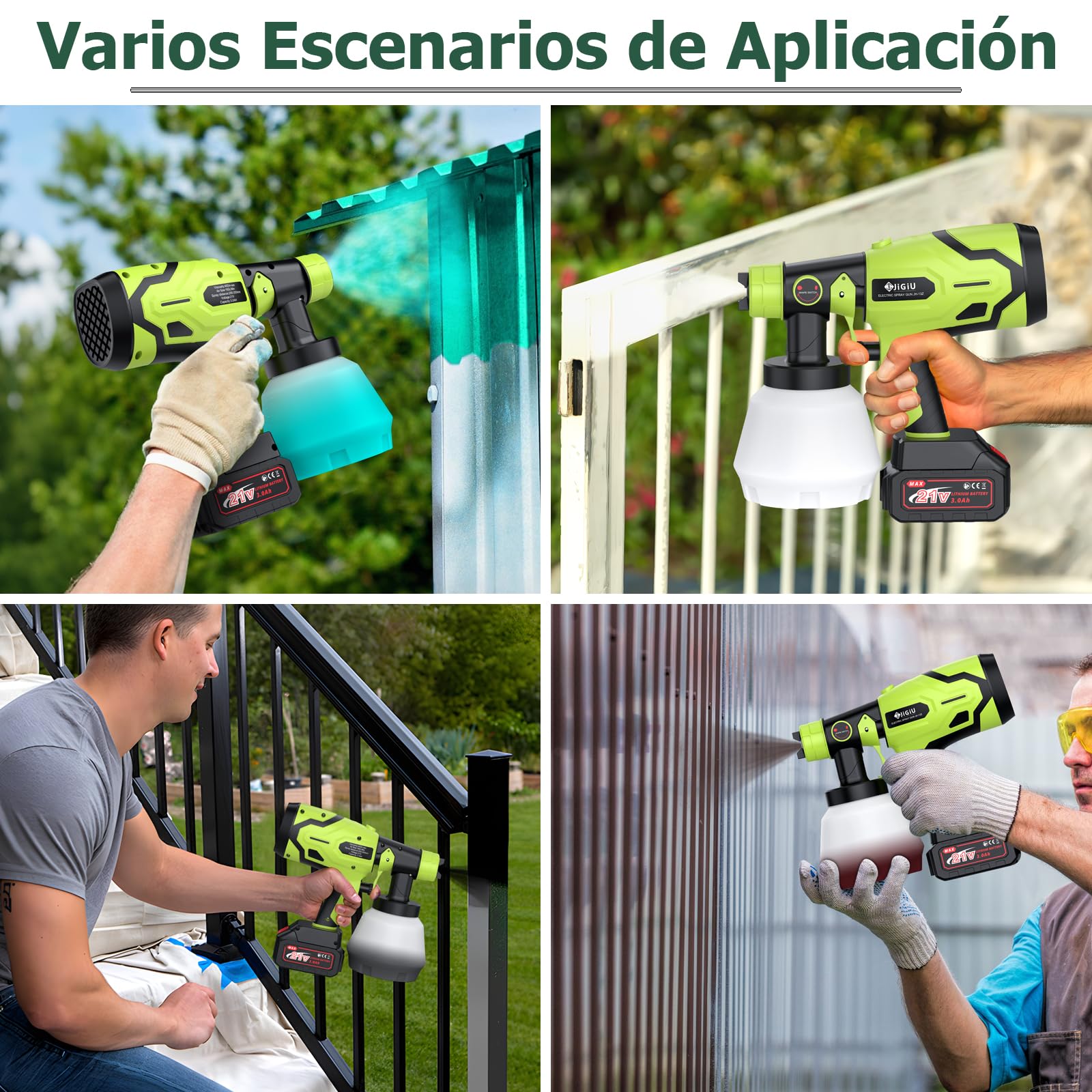 JiGiU Pistola de Pintura Inalámbrica, 300W HVLP Pistola de Pintura Eléctrica 1000ml, con 6 Boquillas (1.0 1.5 1.8 2.0 2.5 3.0mm) y 3 Patrones para Armarios, Gabinetes, Cercas, Paredes, Puertas