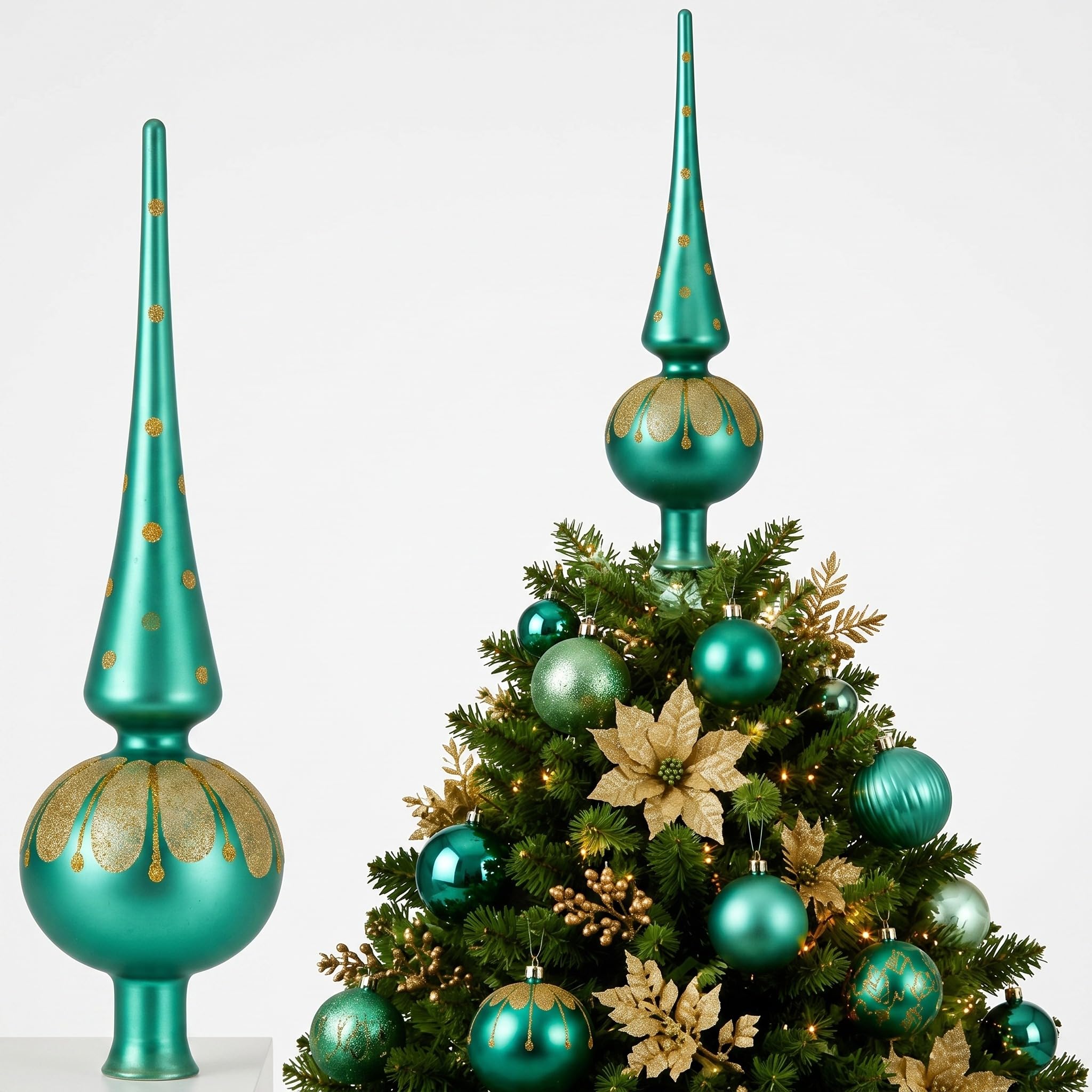 Gejoy Mercury Glass Christmas Tree Topper Finials Ornaments Teal Green