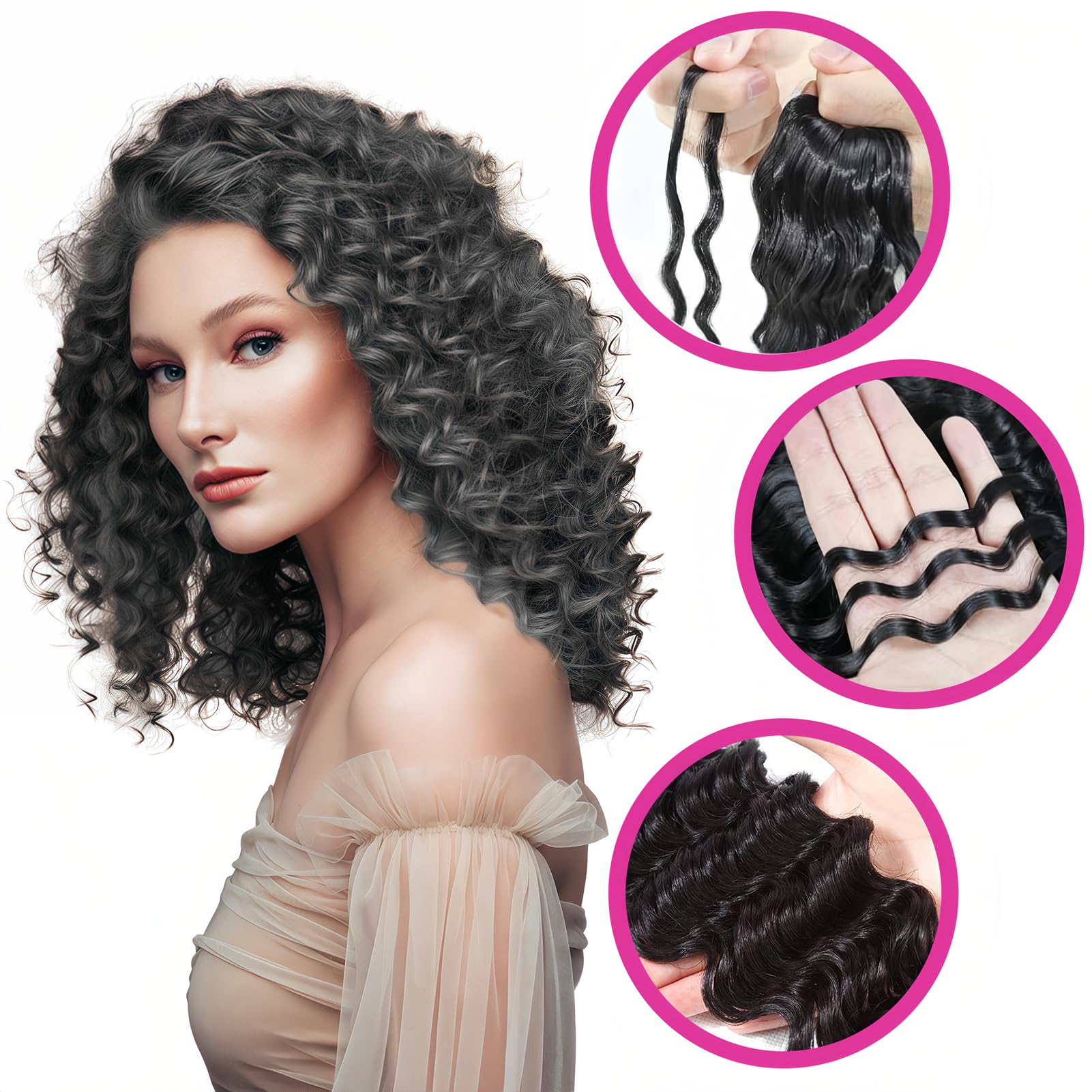 HRCOYES Curly Braiding Hair 30 Inch, Ocean Wave Crochet Hair, Extensions Synthetic Curly Crochet Hair For Black Women Girls (1B#) - Image 3