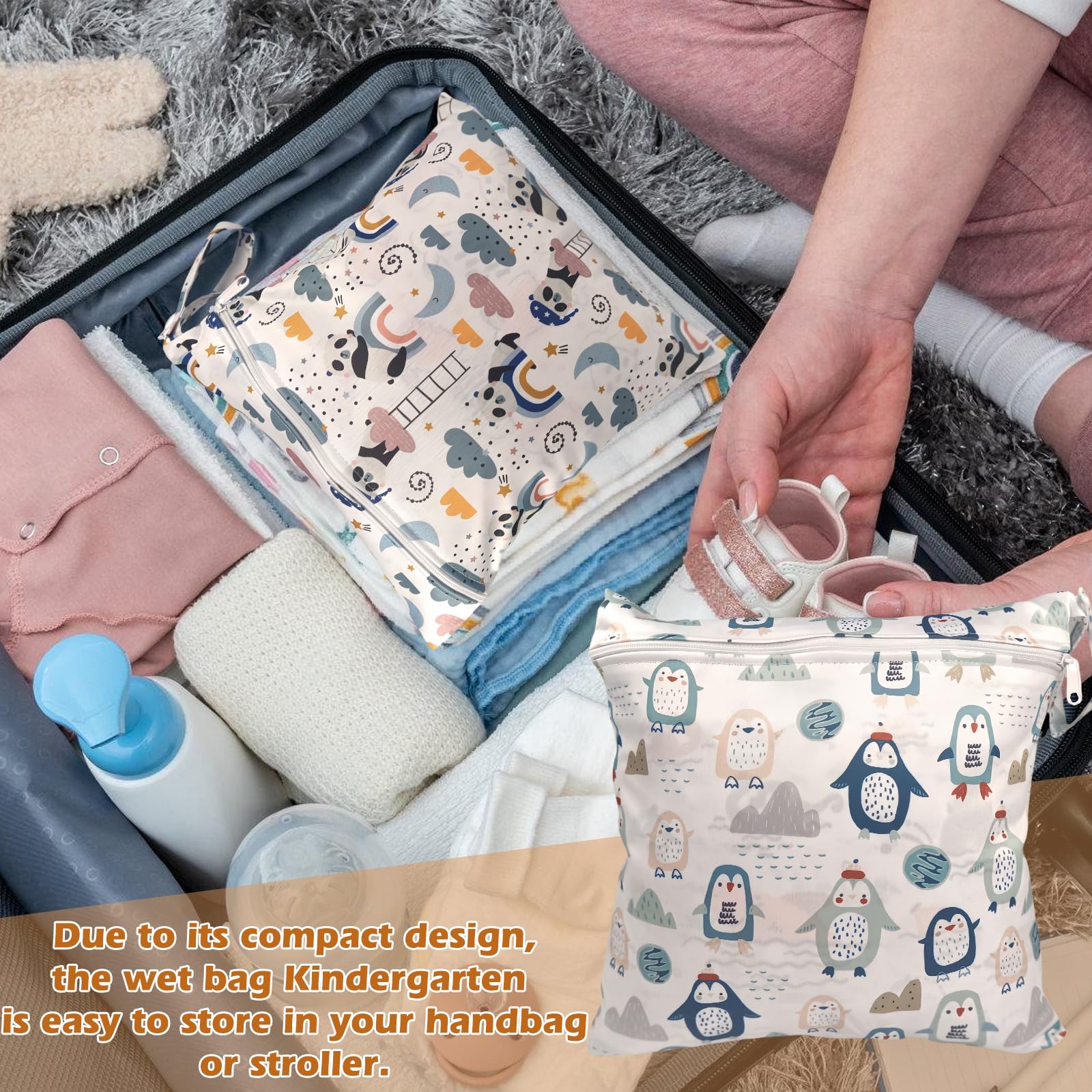 Sac à Couche Imperméable 4 Pièces Wetbag Fermeture Eclair Réutilisable Bébé Plage Piscine