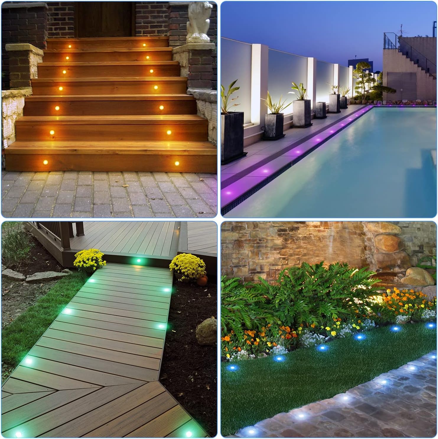 HIBOITEC 10er RGBW LED Bodeneinbauleuchten Aussen, IP67 Wasserdicht, 0,8W LED Einbaustrahler mit Fernbedienung Dimmbar, Terrassen Einbaustrahler Außen für Terrasse Garten Gehweg Treppen Full Kit
