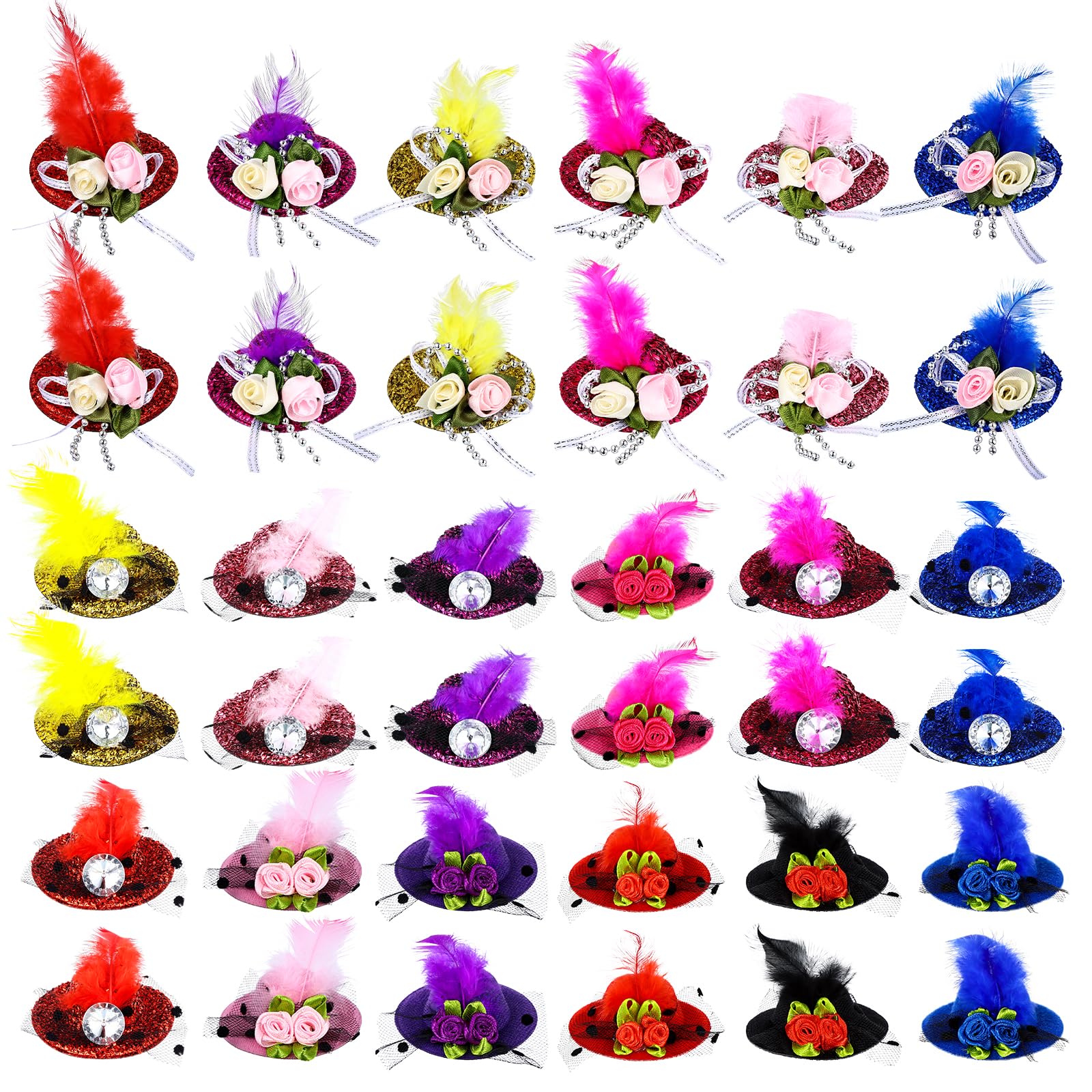 8147 Scarlett Fascinator Mini Top Hat Hair Accessory NEW Steampunk Mini Top Hat Cosplay Clip On with Roses US  main image 4
