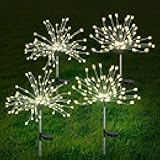 FOOING 4 Pcs Solar Garden Lights Solar Firework Lights, 480 LED Solar Powered String Light 2 Modes Twinkling Solar Lights for Garden, Wedding, Party, Patio(Warm White), 100182987