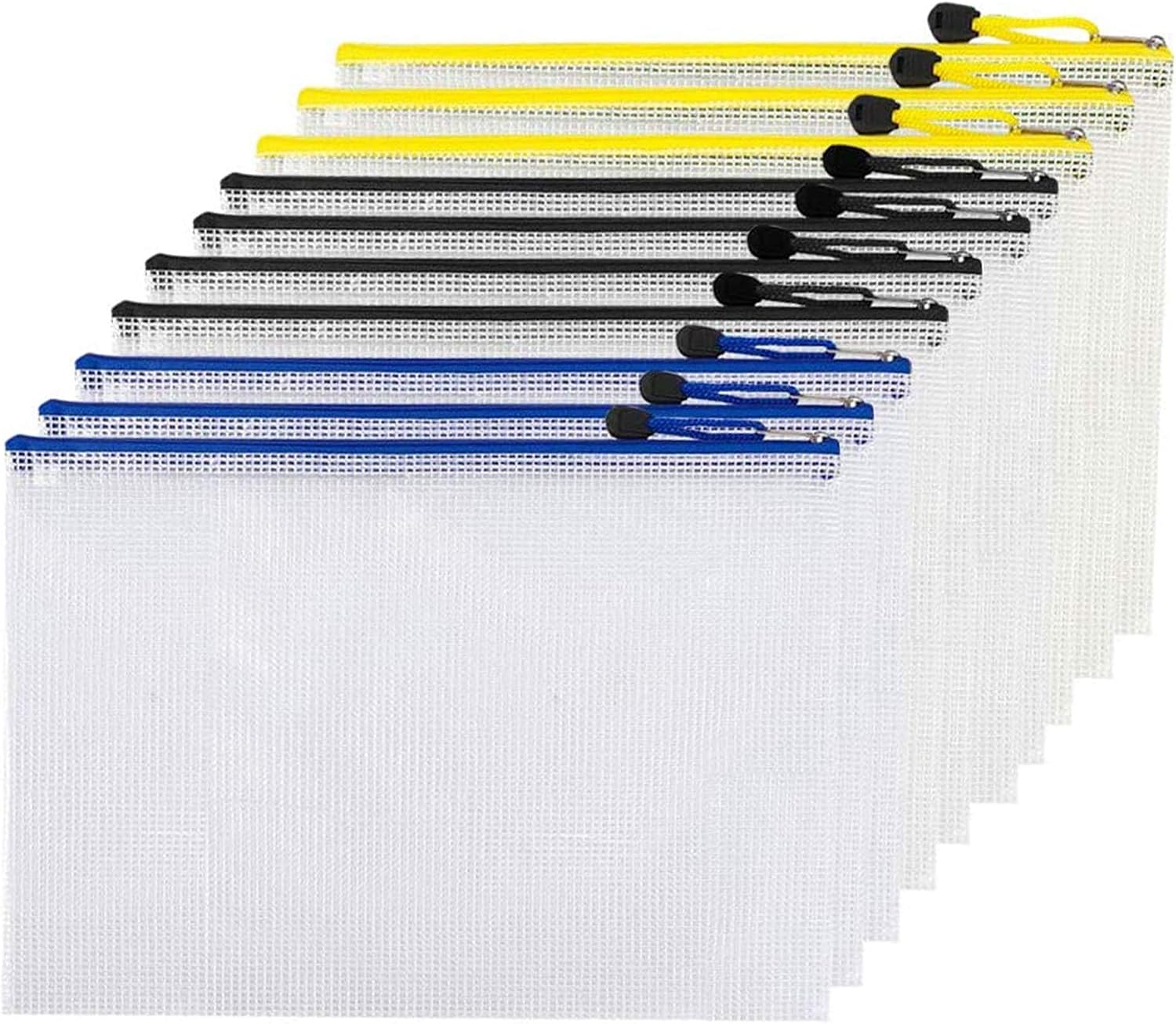 10pcs Mesh Zipper Pouches - Zipper File Bags/Waterproof Document Bags/File Folders A4 Size for School Driving Test/Office Receipts/Household Bills/Travel Storage Mixed Colors 13x9.7inches OS03MU10