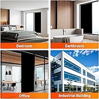 Vista 6 de Película opaca total para ventana, 100 % bloqueo de luz, tinte de ventana, adherencia estática, bloqueo solar, control de calor, anti rayos UV, Negro