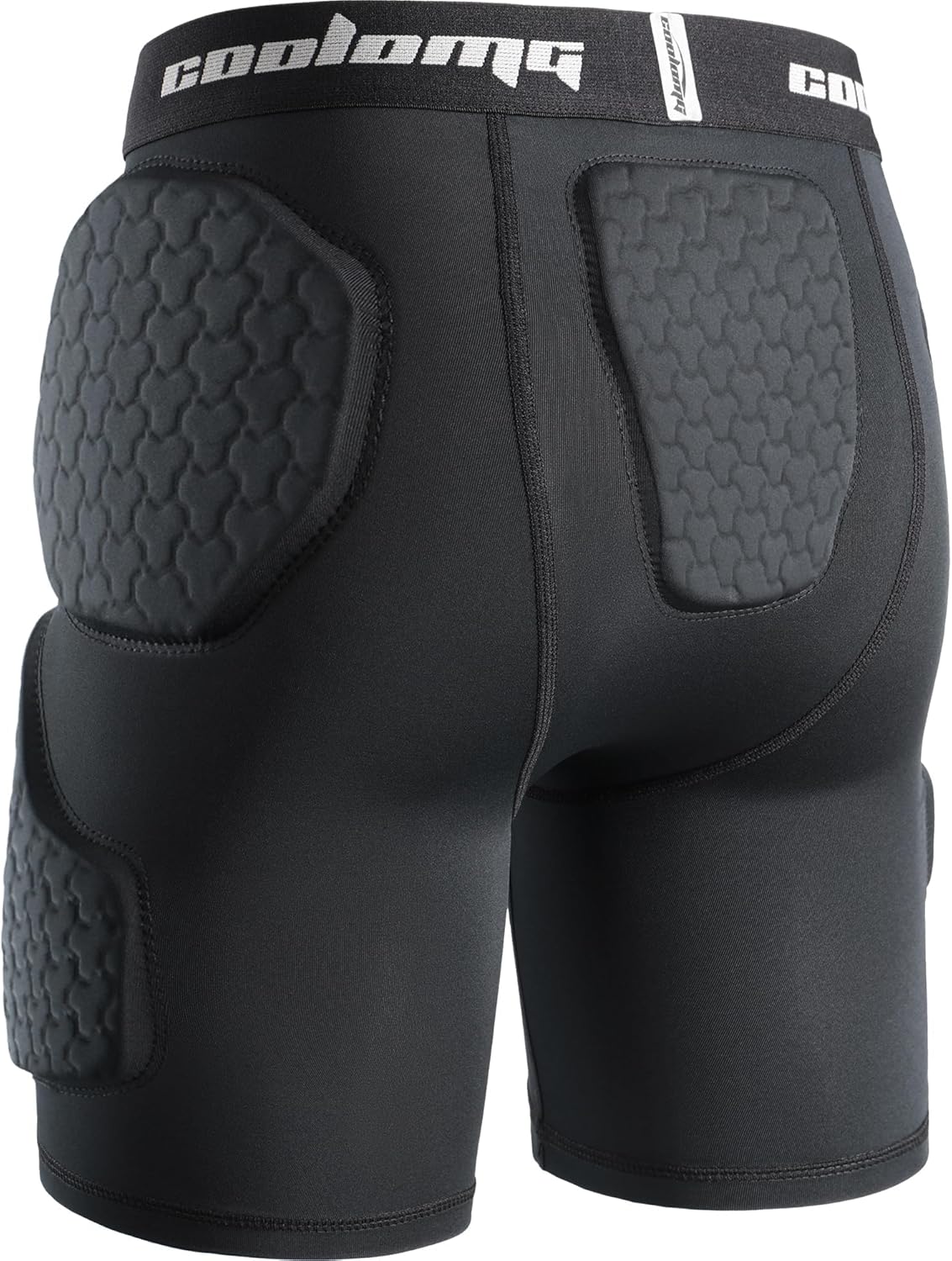 COOLOMG Youth Boys 5 Pad Football Girdle with Cup Pocket,Integrated Hip, Tailbone, Thigh Pads Black