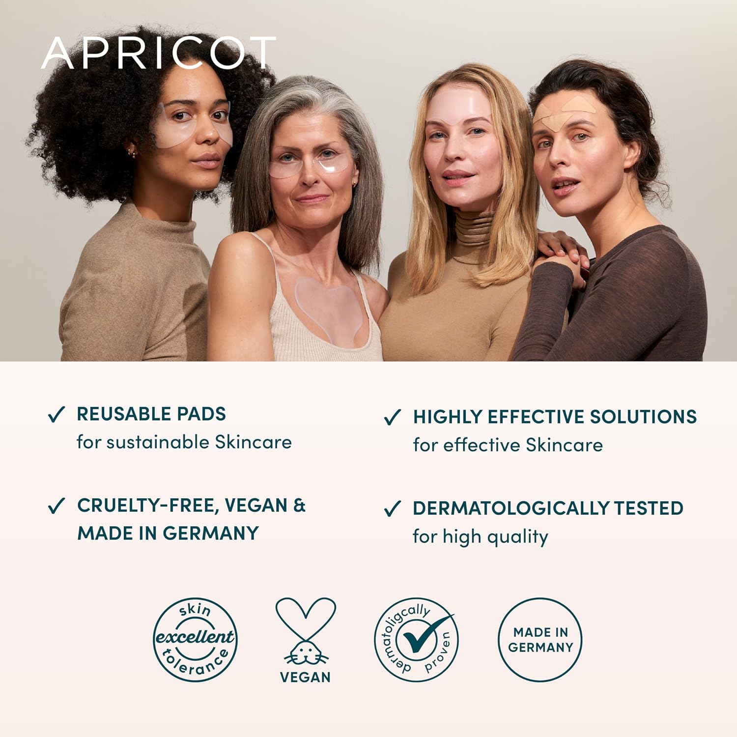 APRICOT Silicone Chest Wrinkle Pad with Hyaluronic Acid I 30x Reusable I Silicone Pad to Tighten Skin on Décolleté Area I Anti-Wrinkle Patch "liberté décolleté", Made in Germany