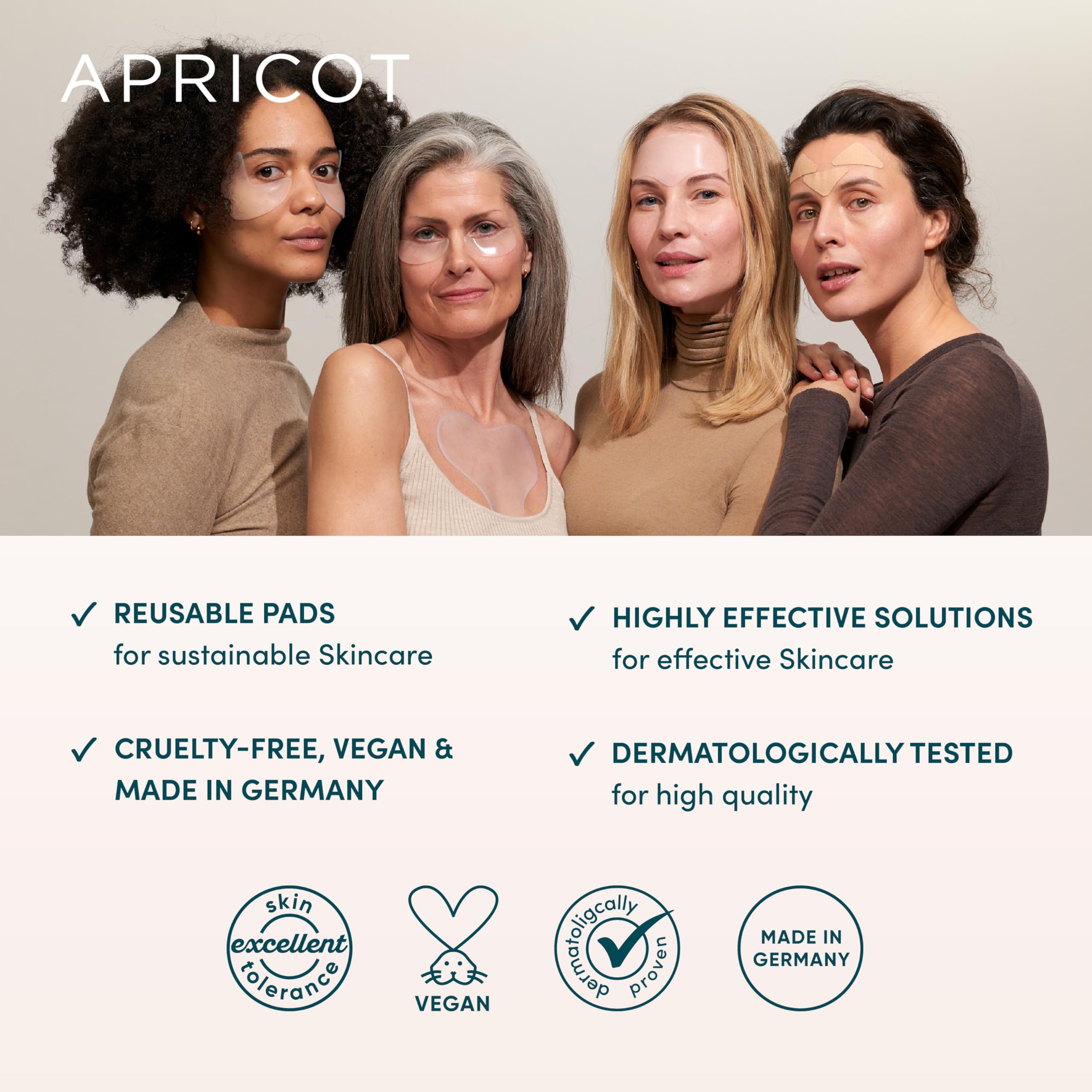 APRICOT decollete Pad antirughe in silicone medico con acido ialuronico a basso peso molecolare – Riutilizzabile fino a 30 volte, dermatologicamente confermato, vegano e senza sperimentazione su