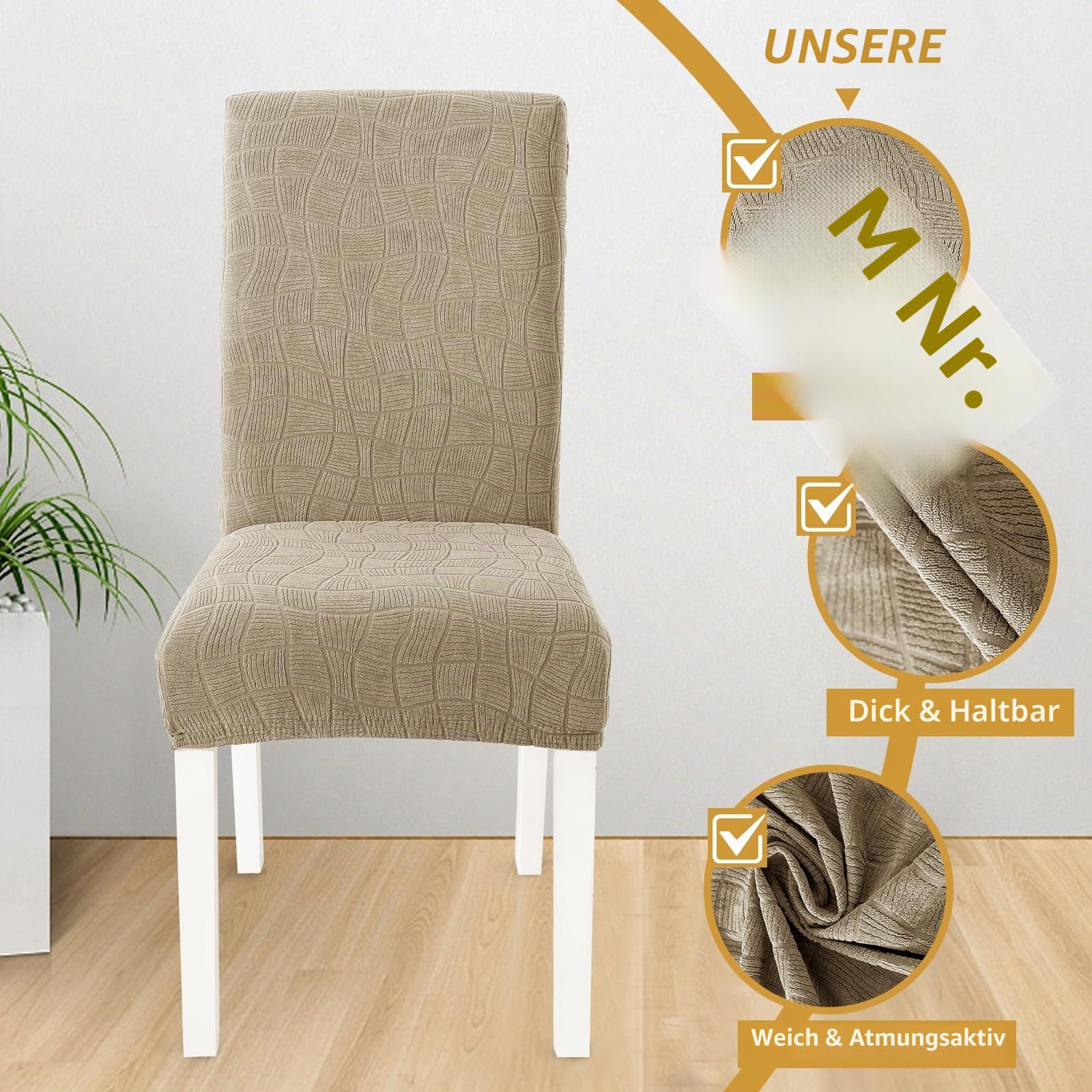 Ystyle Stretch Stuhlhussen 4er Set, Stuhlbezug Elastischer, Hussen Für Stühle Abnehmbarer, Stuhlbezüge Chair Cover Langlebig Universal, Für Bankett Deko Und Hochzeit Partys, Khaki