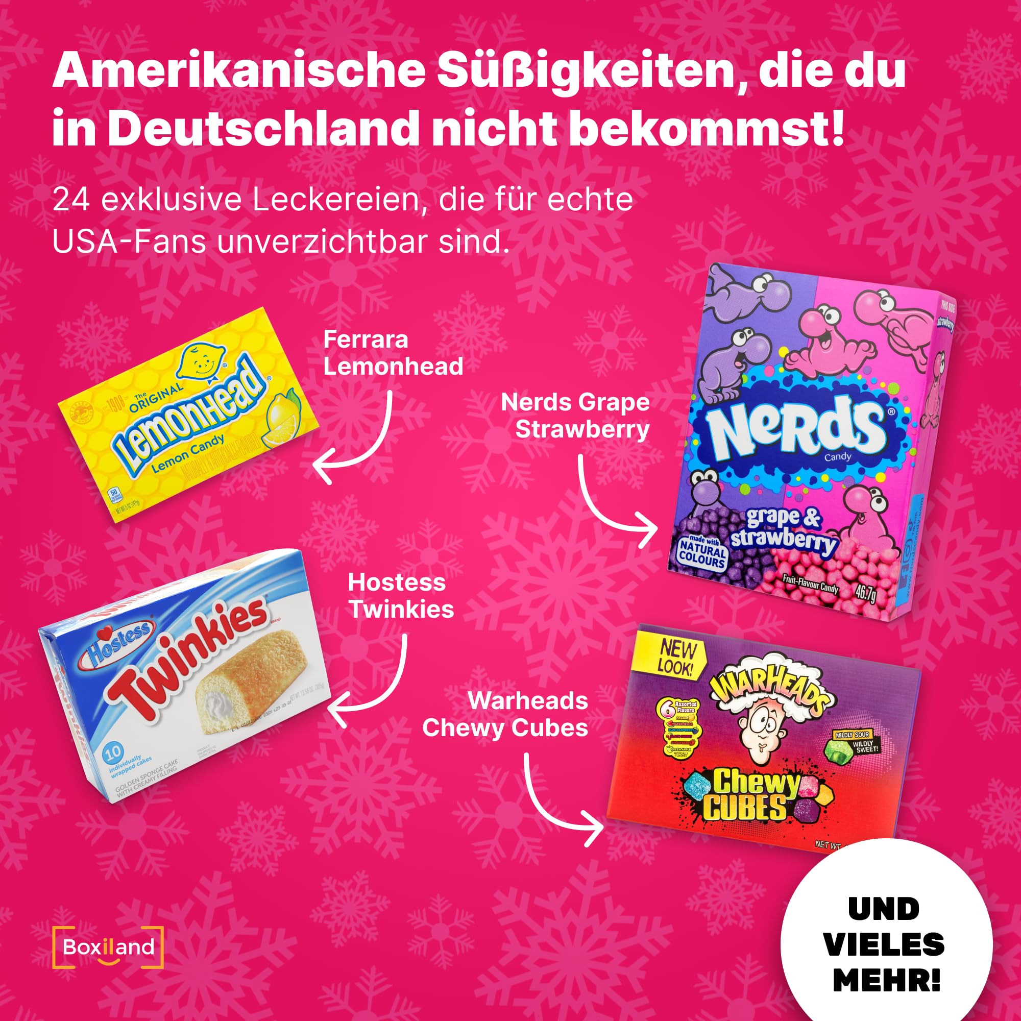 UMBRELLA® Calendario de Adviento USA 2025 con Golosinas Americanas Originales – 24 Dulces USA para Niños, Mujeres y Hombres