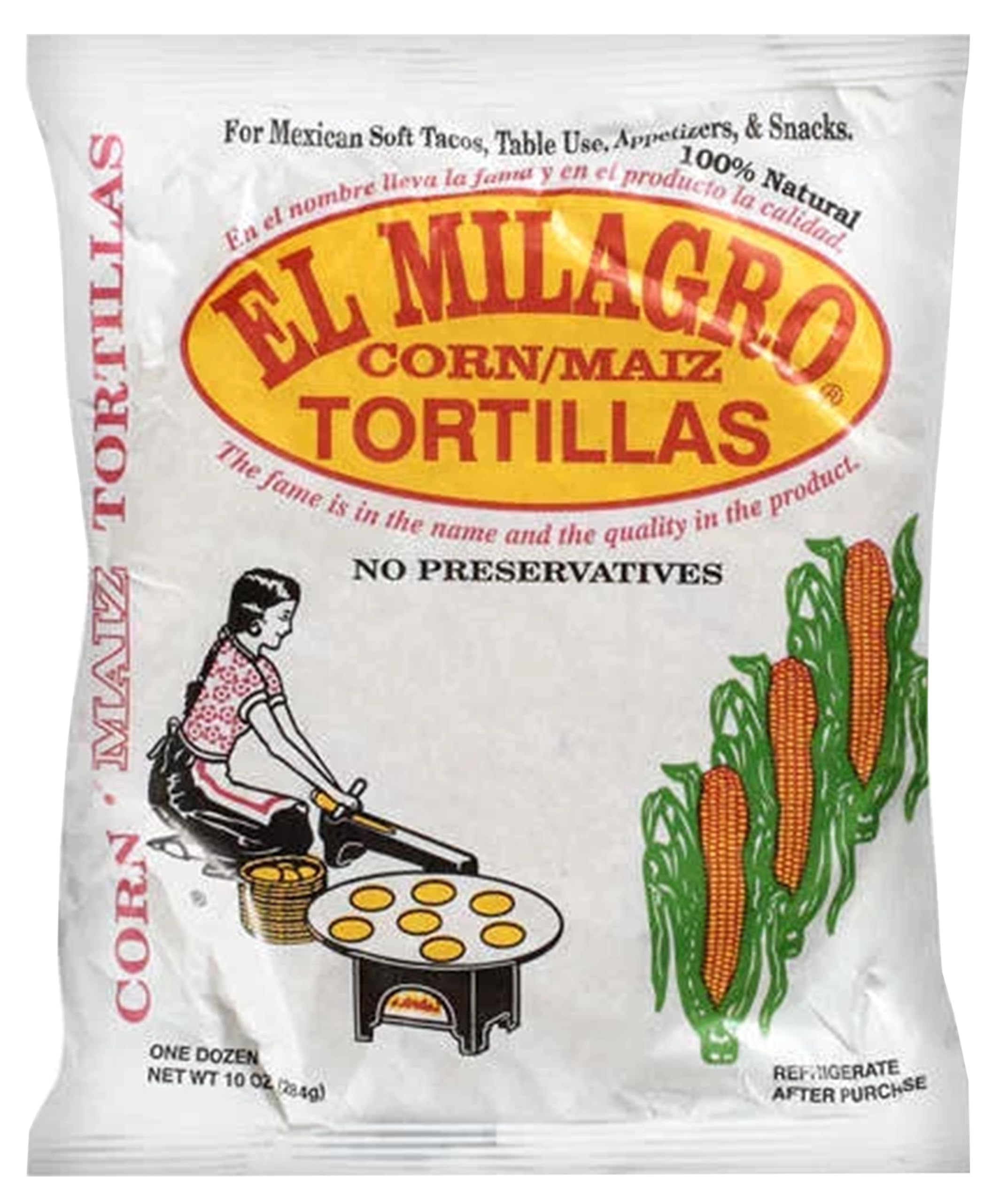 El Milagro Corn Tortillas, No Preservatives, Non-GMO, Fresh from Chicago – 25 Packages (300 Tortillas) (25 Pack)
