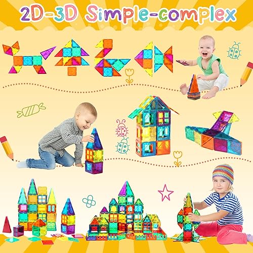 Miniatura 6 de FNJO Azulejos magnéticos, juego de construcción de 52 piezas, bloques de construcción magnéticos, juguetes STEM de construcción para niños, regalo