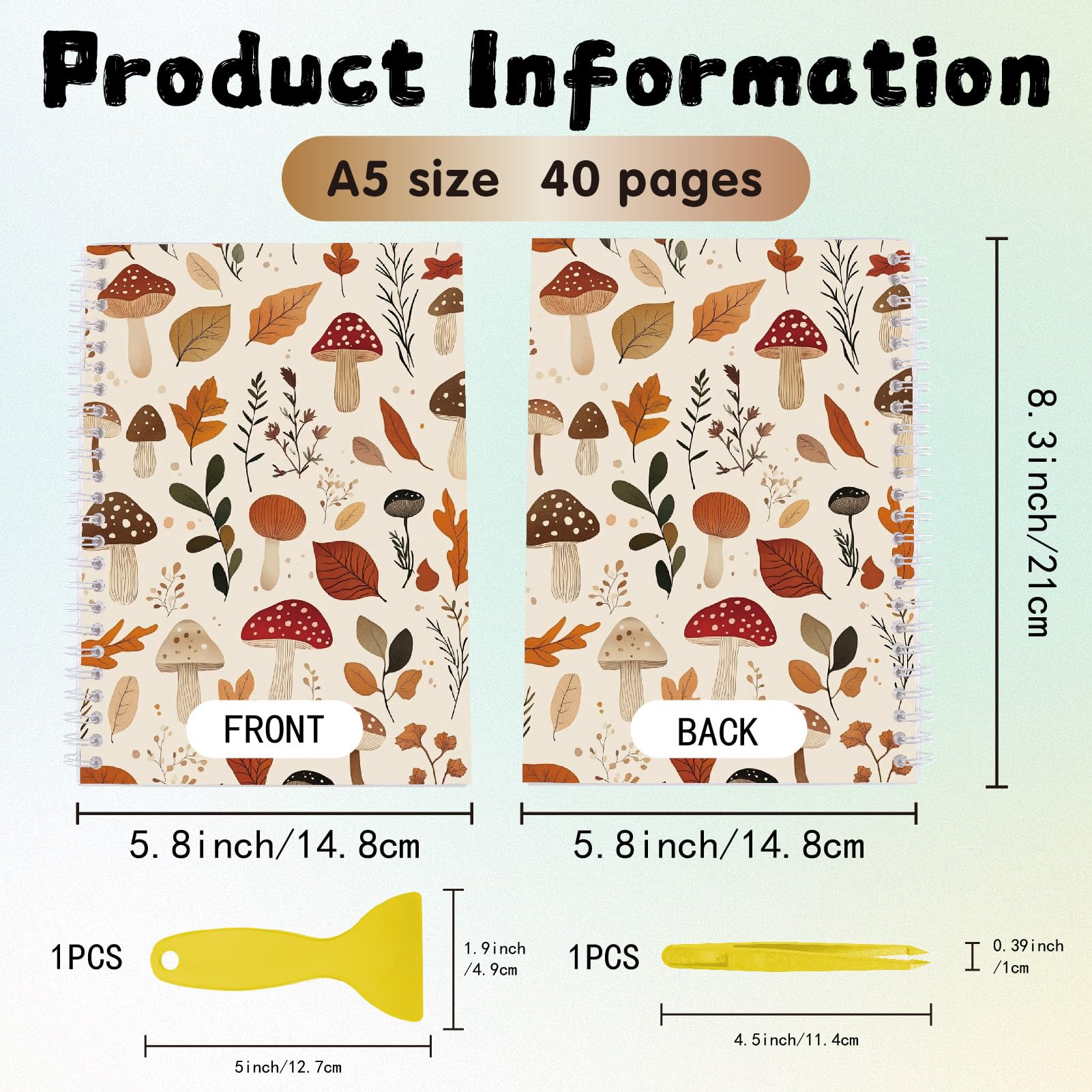 CRASPIRE Reusable Sticker Book Sticker Mushroom Collecting Book Album A5 Size 40 Sheets Reusable Sticker Organizer Storage Book Sticker Book with Tweezer and Spatula - Image 2