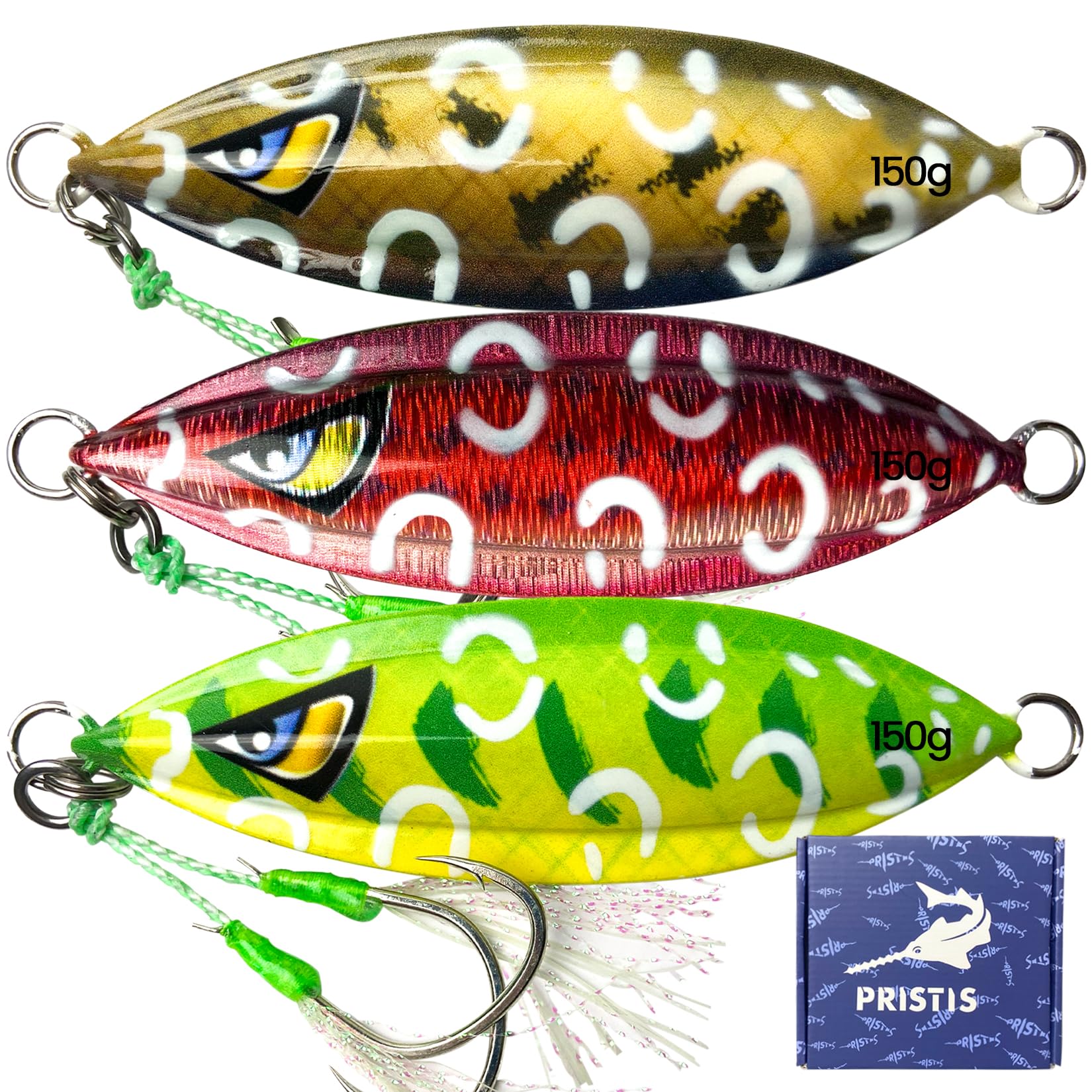 Pristis 3 pcs 150g Sinking Jigs, Slow Fall Pitch Metal Fishing Lures for Long-Distance Casting, Vertical Jig Spoon Saltwater Freshwater, Sea Fishing for Tuna, Grouper, Dogtooth, Snapper, Bass, Salmon