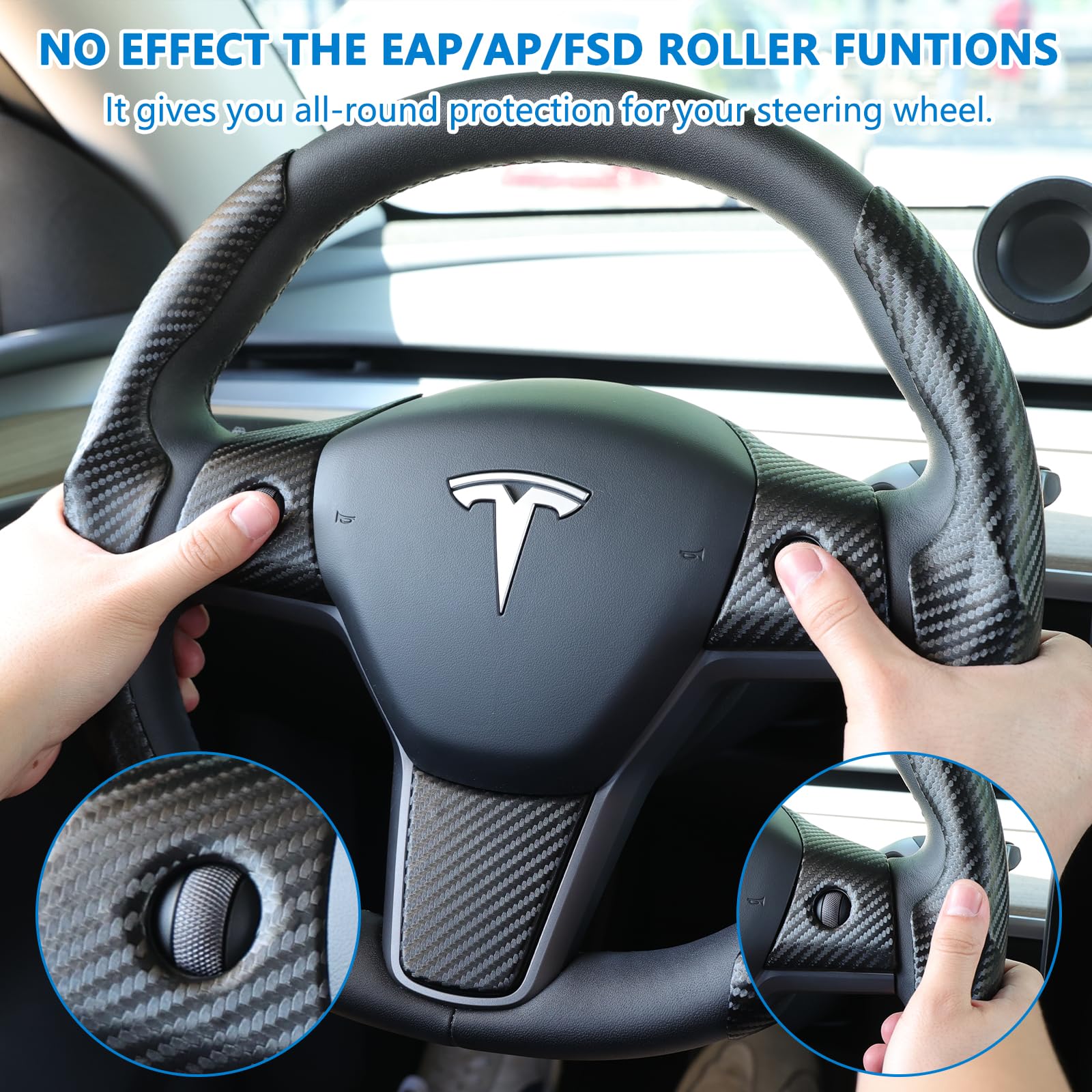 Carbon Fiber Style Steering Wheel Cover – Fits Tesla Model 3 / Y (2017-2025) – 2-Piece Set