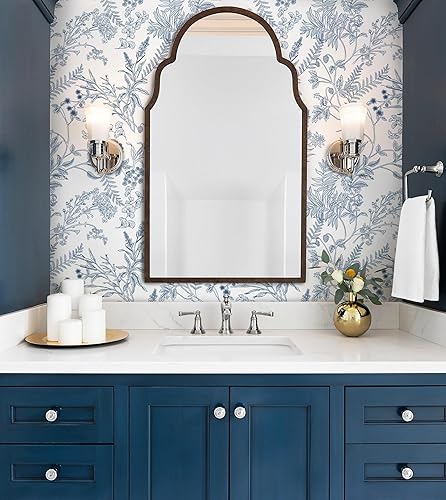 Miniatura 2 de Papel tapiz para despegar y pegar, papel de pared floral azul y blanco para dormitorio, papel de contacto azul para gabinetes, papel tapiz