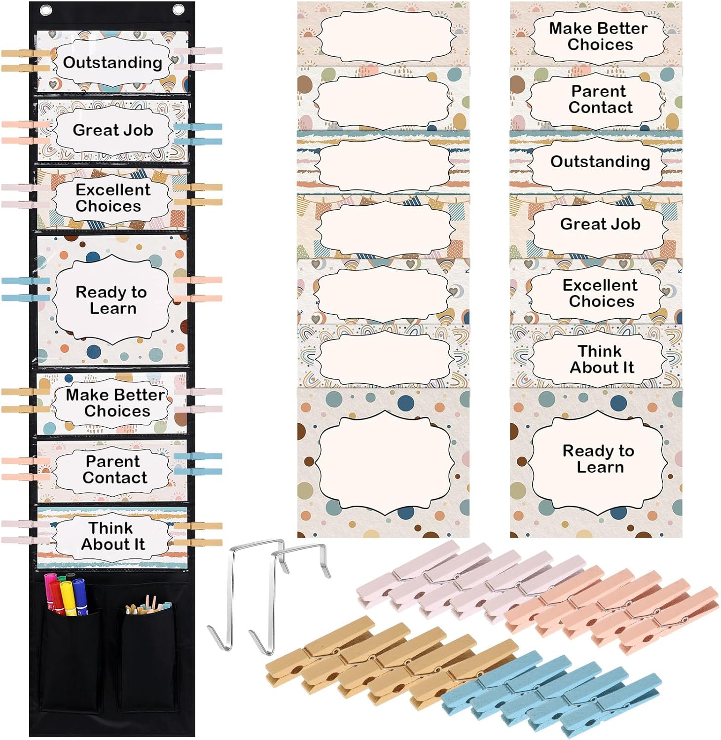 Eersida 57 Pcs Student Behavior Clip Chart for Classroom Behavior Management Track Reward Pocket Chart Hanging Bulletin Board Teacher Supplies for School Office Preschool Homeschool(Boho) Eersida 57 Pcs Student Behavior Clip Chart for Classroom Behavior Management Track Reward Pocket Chart Hanging Bulletin Board Teacher Supplies for School Office Preschool Homeschool(Boho)