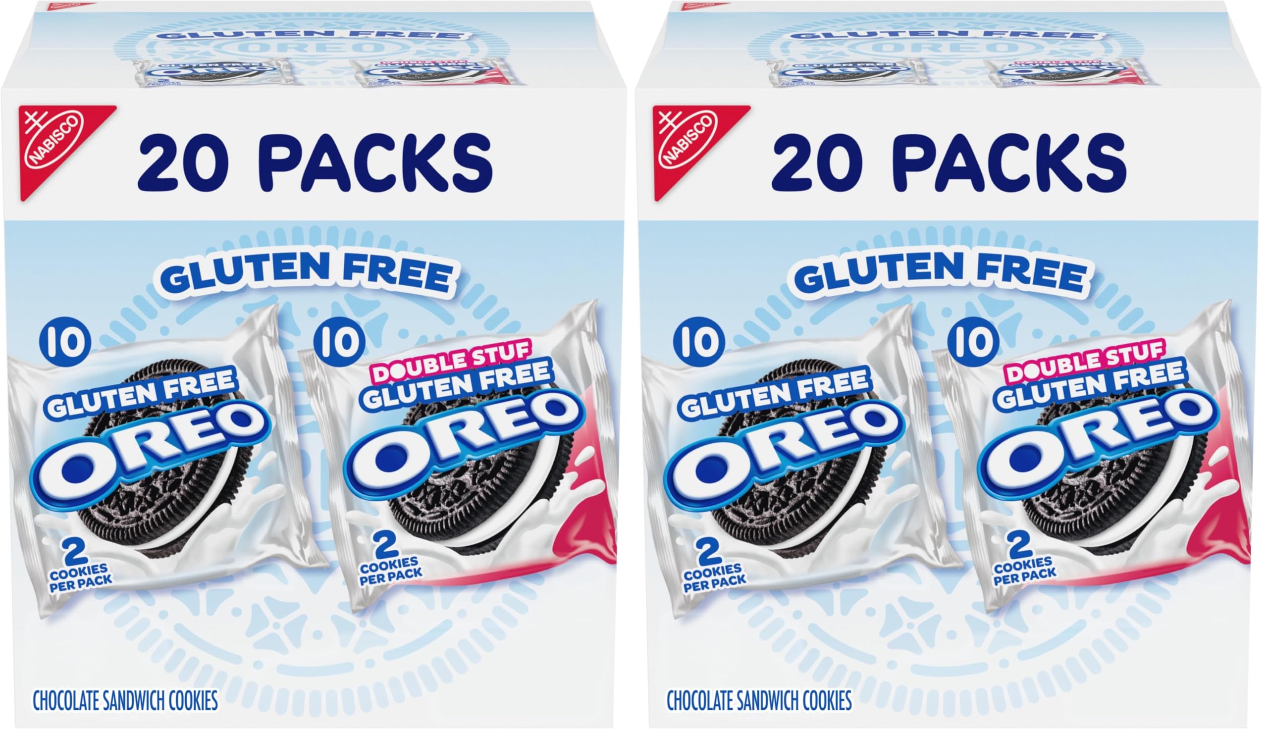 OREO Gluten Free Original & Double Stuf Chocolate Sandwich Cookies Variety Pack, Gluten Free Cookies, 20 Snack Packs (2 Cookies per Pack) (Pack of 2)