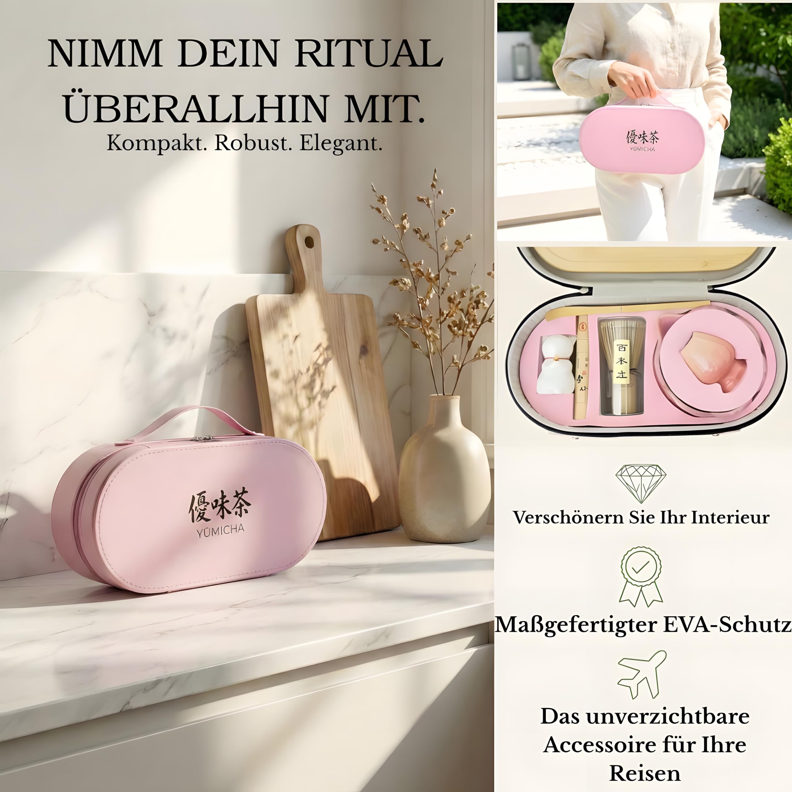 Set Matcha mit Bambusbesen, Keramikschale & Sieb – Matcha Tee Starter Set inkl. Löffel, ideal als Geschenk – Premium Matcha Kit