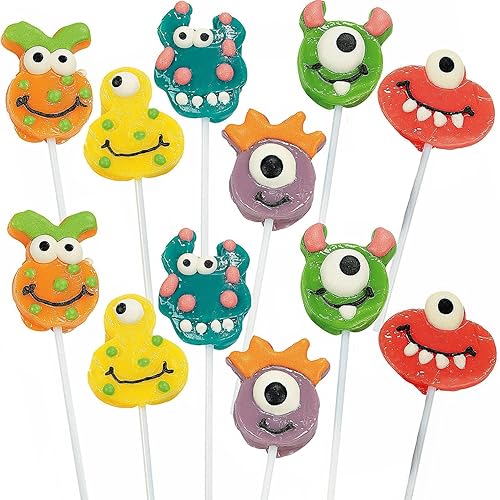 Paletas de monstruo tonto 12 chupones tontos envueltos individualmente para regalos de cumpleaños de niños paletas de Halloween decoradas a mano