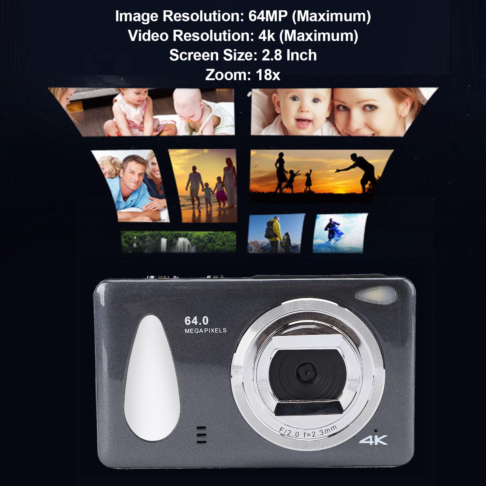 Amazon | 4K 64MPデジタルカメラ、18xズームオートフォーカス