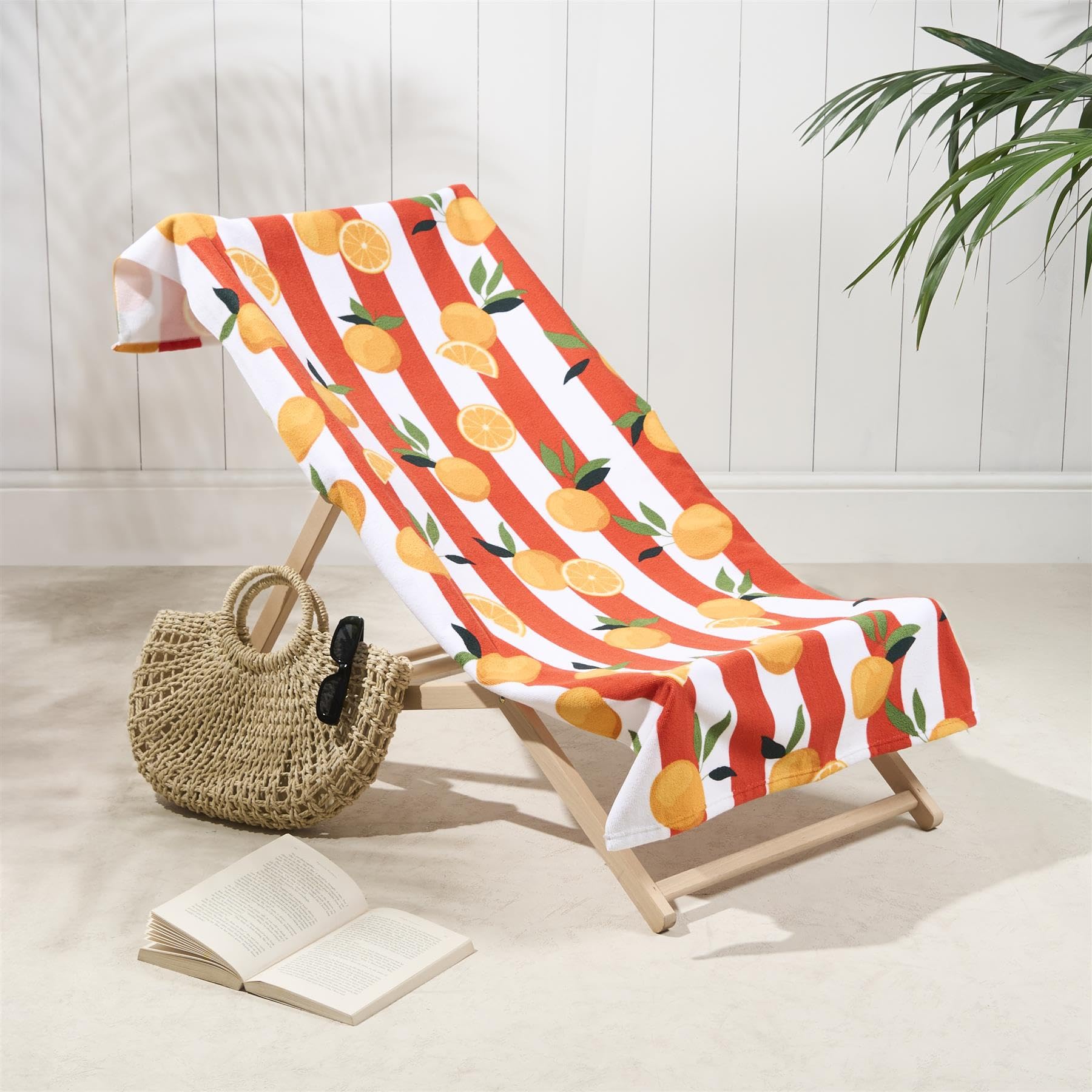 Dreamscene Stripe - Orange Beach Towel Oranges Print, Soft Quick-Dry Lightweight Microfibre Large Beach Towel For Adult & Kids Swimming Towel For Holiday Essentials, Orange-71X152cm