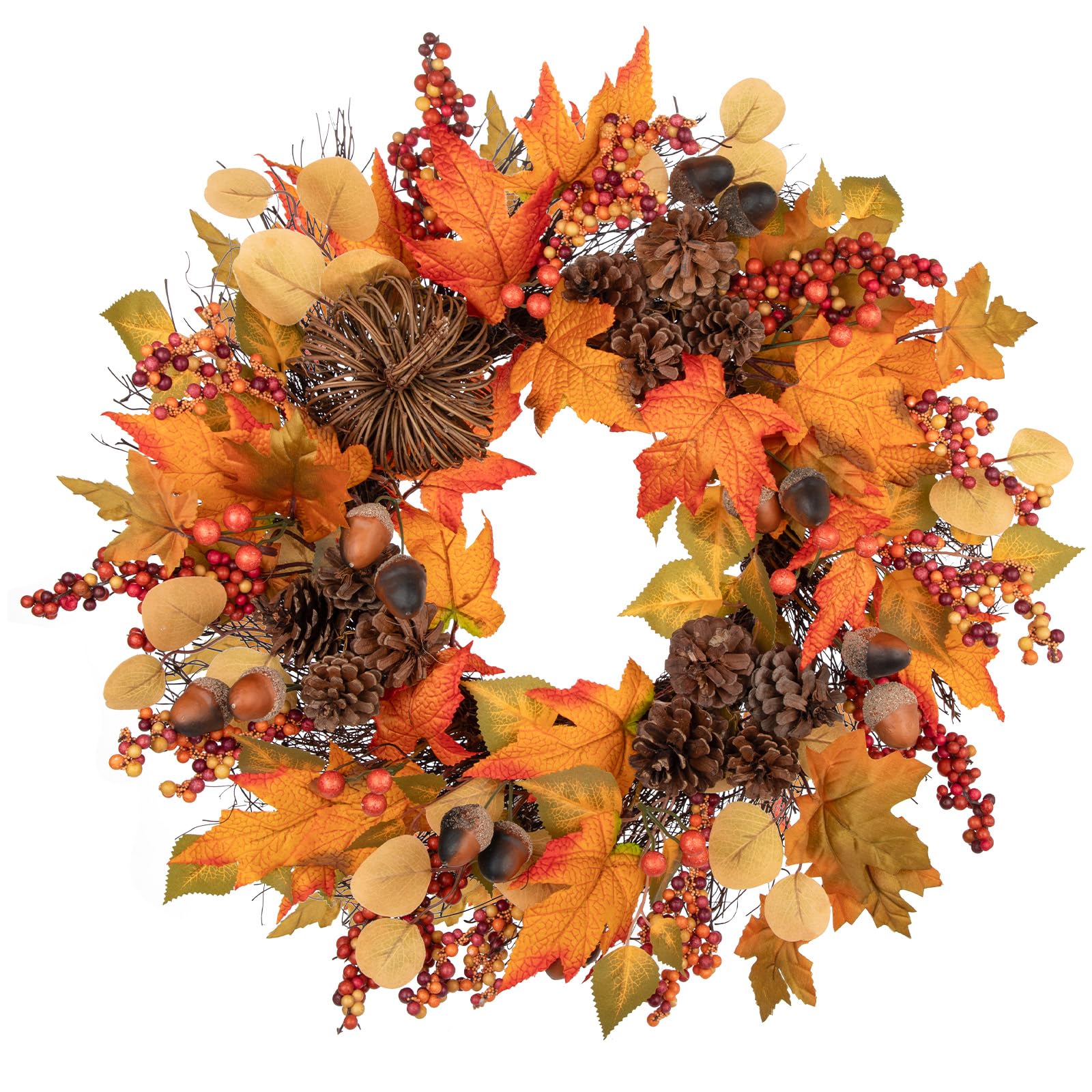 Large Artificial Autumn Wreath 24" Maple Leaf Wreath Fall Front Door Decor