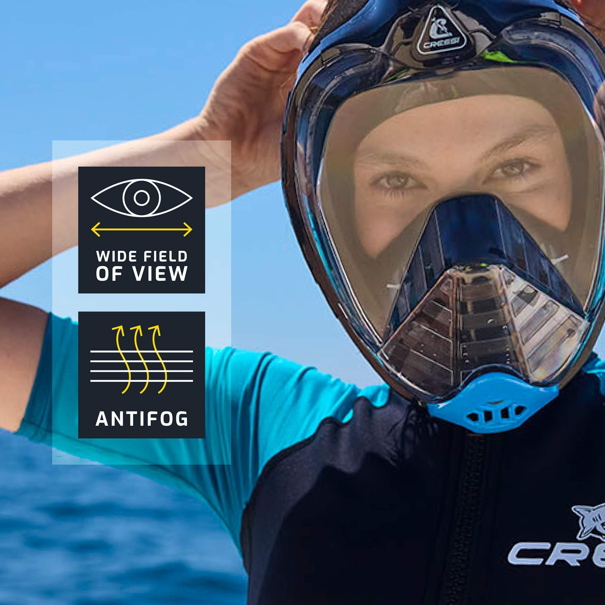 CRESSI Bali Full Face Mask White/Black L/XL - Unisex Integral Snorkel Mask, Anti Fog Clear Lens, 100% Silicone, Dry Snorkel with Float Valve, Adjustable Strap, White/Black, L/XL