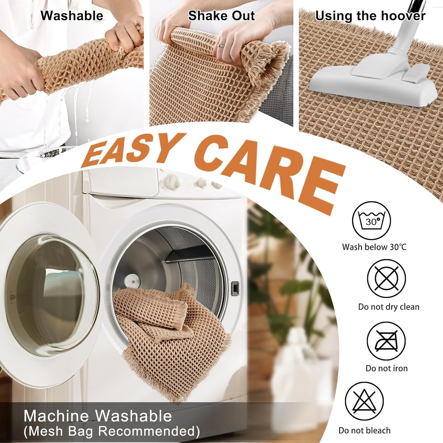 Luxury Waffle Bath Mat, Super Absorbent Non Slip Bathroom Rugs, Boho Ultra Soft Comfort Machine Washable Quick Dry Floor Mats with Tassels (Brown, 17" x 24") - Image 7