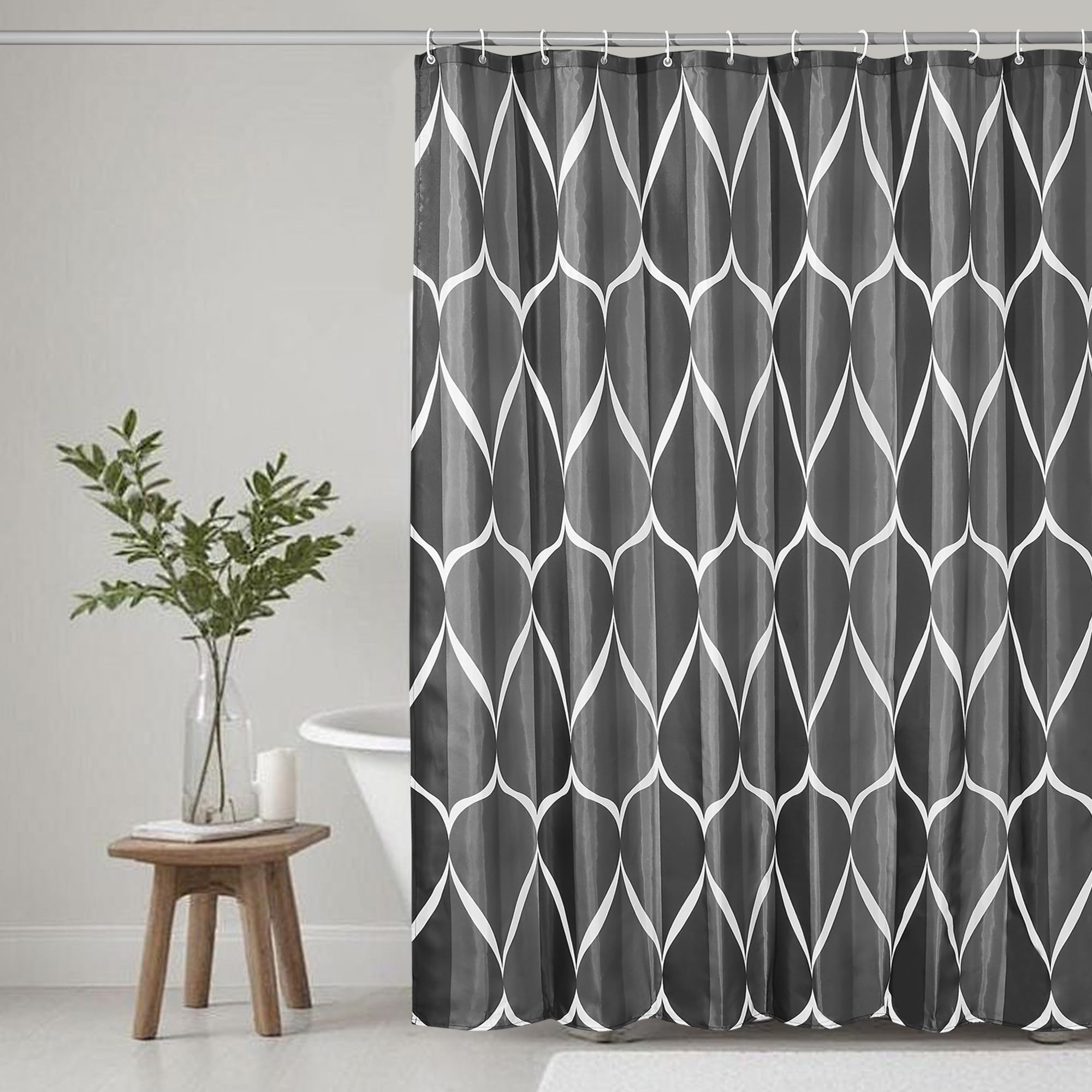 KAIMEIYU Shower Curtain Polyester Bath Curtains Heavy Duty with 12 Hooks Bathroom Curtain Washable Waterproof for Bathtub and Bathroom 180 x 180 cm Black