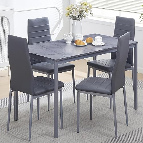 Juego de comedor de 5 piezas para 4 mesas de comedor de mármol con sillas, mesa de cocina rectangular y sillas para cocina del hogar, comedor y