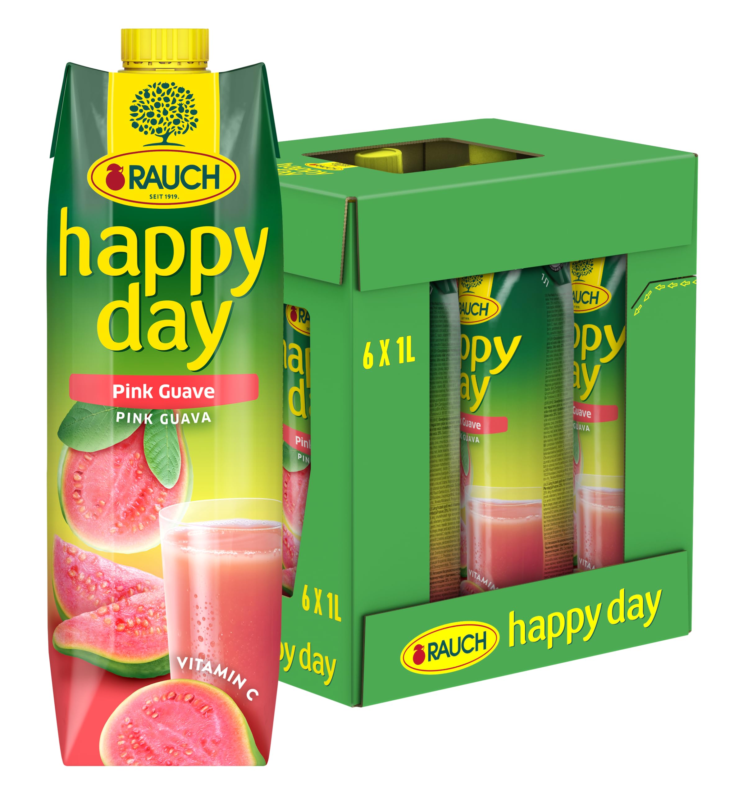 Rauch Happy Day Pink Guave |exotisch und erfrischend | tropisch-fruchtiger Geschmack | egal ob pur oder als Cocktail | 6x 1l Tetra Prisma