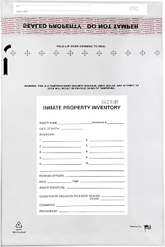 SECUR-PAK 100pk Inmate Property Inventory Bags, 12" x 16" - Premium, Tamper Evident Bags - Fold Over Sealing Enclosure, Transparent 2.5 Mil Coextruded Polyethylene