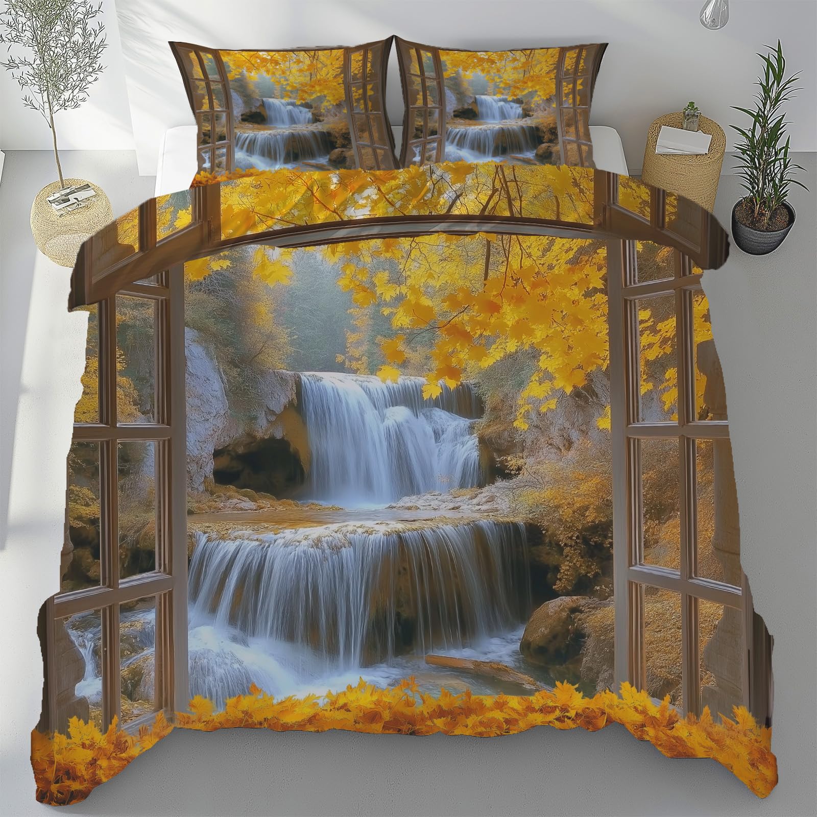 Housse de couette microfibre 240x260 cm avec fermeture éclair pratique motif cascade