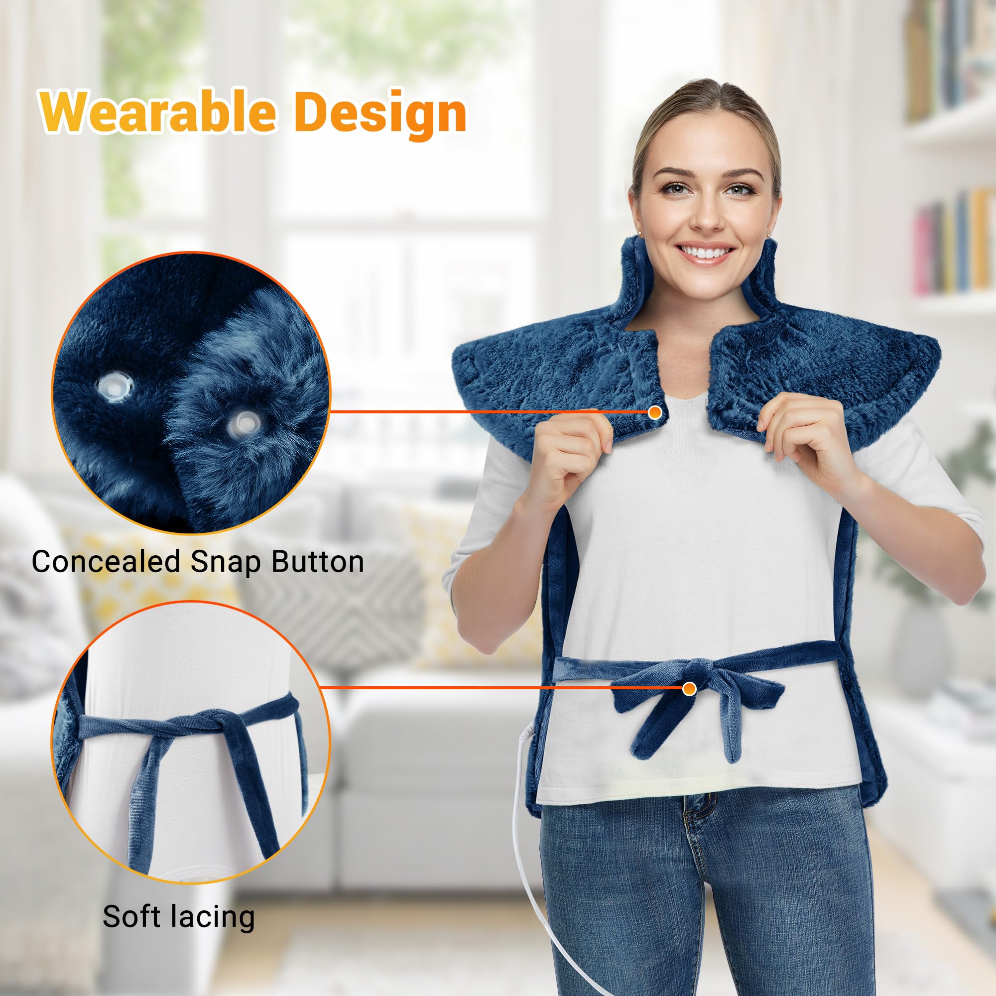 Almohadilla térmica de masaje para cuello, hombros y espalda, almohadilla térmica eléctrica grande de 24 x 35 pulgadas para aliviar el dolor de espalda con 3 niveles de calor, 4 ajustes de masaje