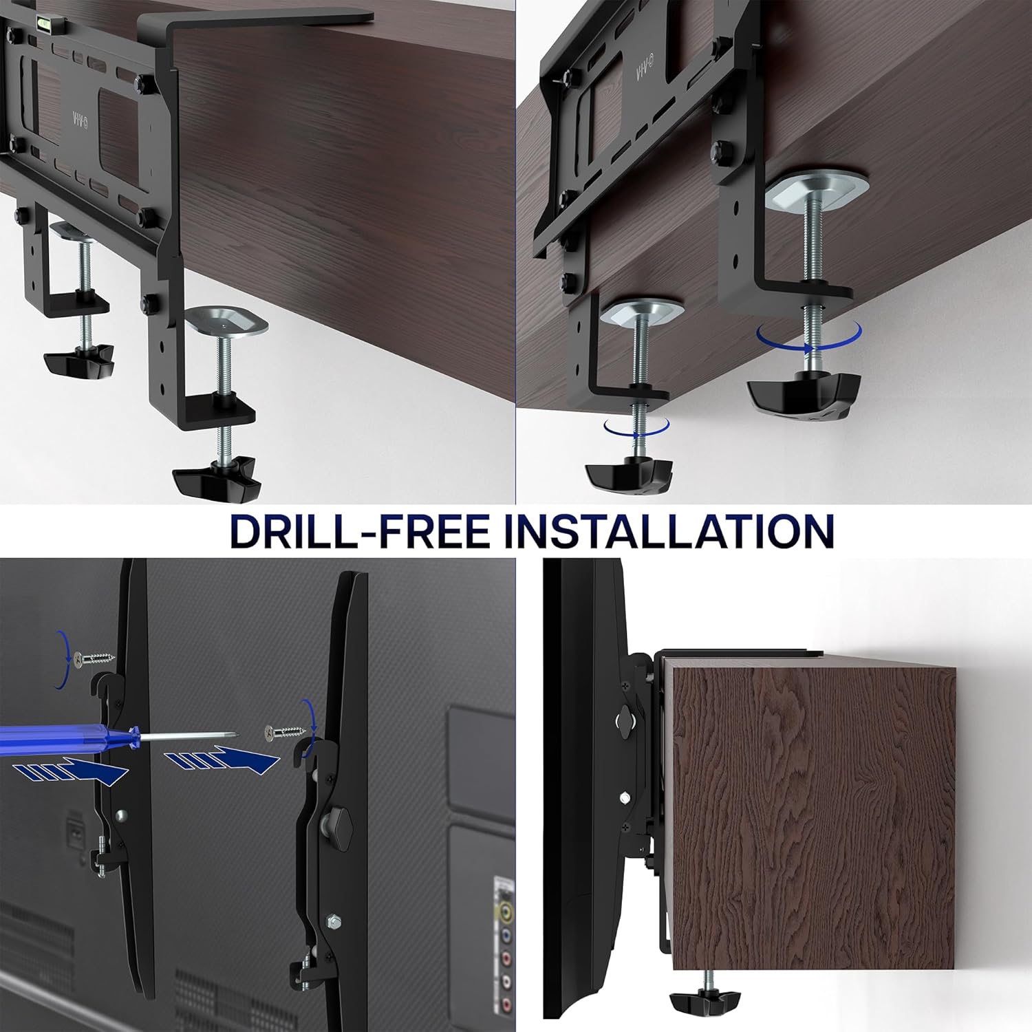VIVO No Drill Clamp-on Mantel TV Mount for 32 to 50 inch Screens, Tilting Bracket Holds up to 44 lbs, VESA up to 400x400, Black, MOUNT-M50C