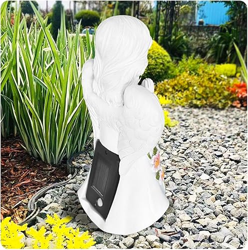 Miniatura 8 de CrazyQueen Estatuas de ángulo para exteriores, decoración solar de jardín con luz, luz de ángel de la guarda, piedras conmemorativas para patio,