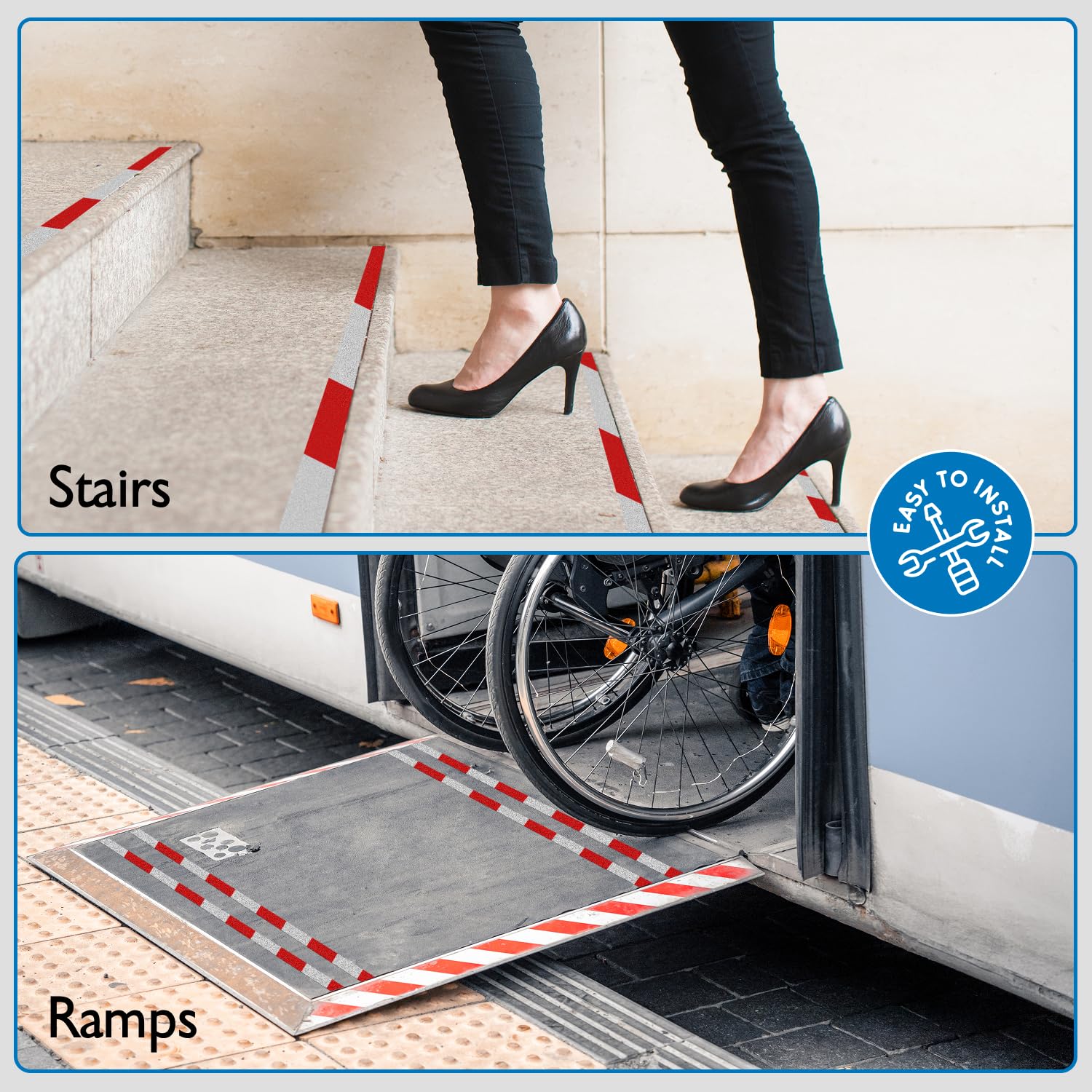 FindTape AST-35 Cinta antideslizante premium [Hazard Stripe, grano 60]: 12 in. x 60 ft. (Rayas blancas y rojas)